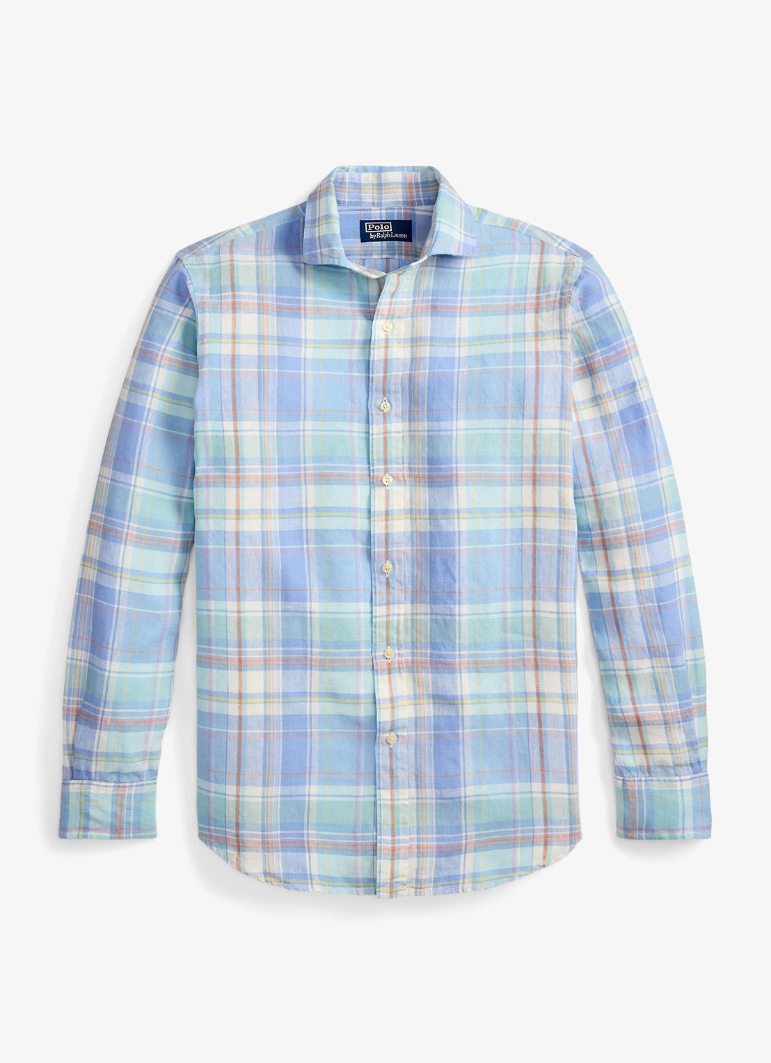 Ralph Lauren Classic fit overhemd van linnen met ruitdessin - voorkant 7105a blue orange multi-zyhr
