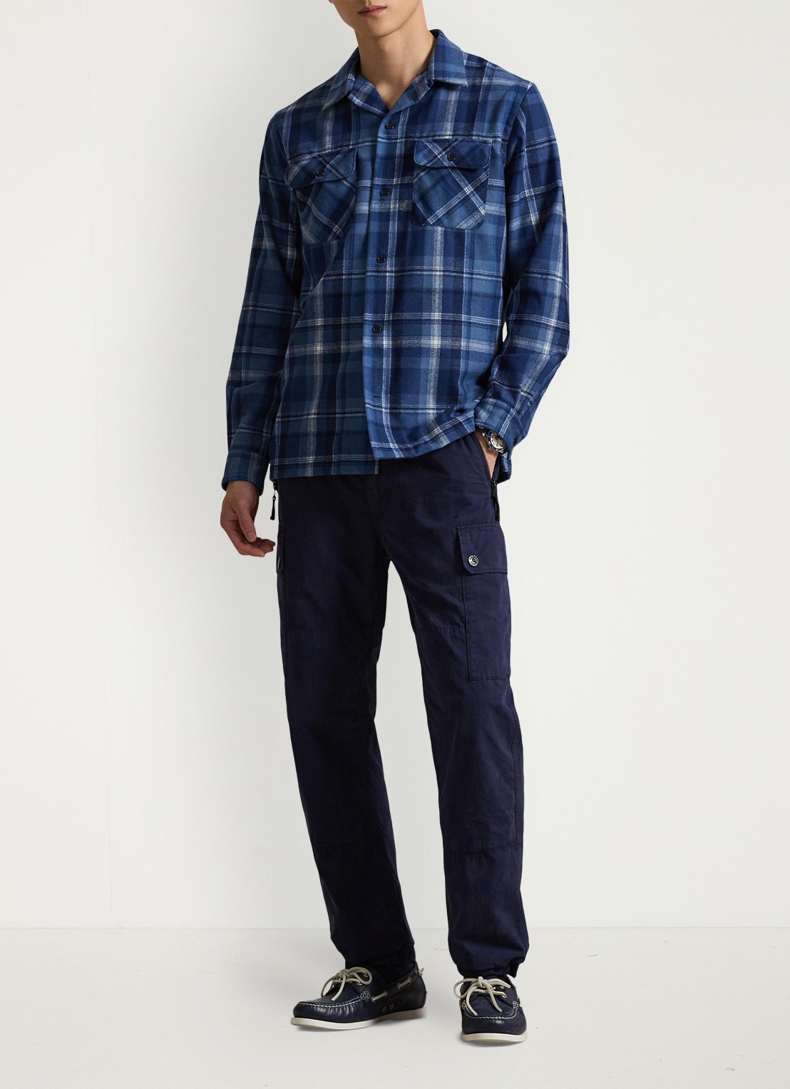 Ralph Lauren Classic fit overhemd van wol met ruitdessin - voorkant 3 blue heather / blauw