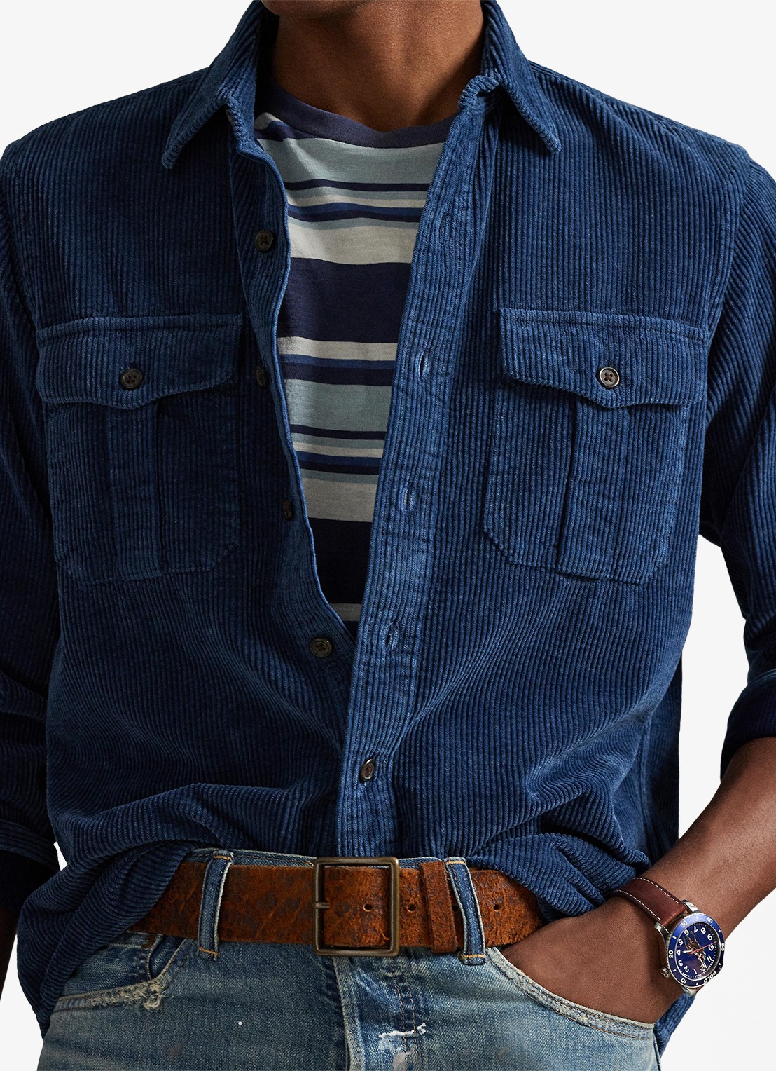 Ralph Lauren Classic fit overshirt van corduroy met borstzakken - detail 4 indigo / blauw