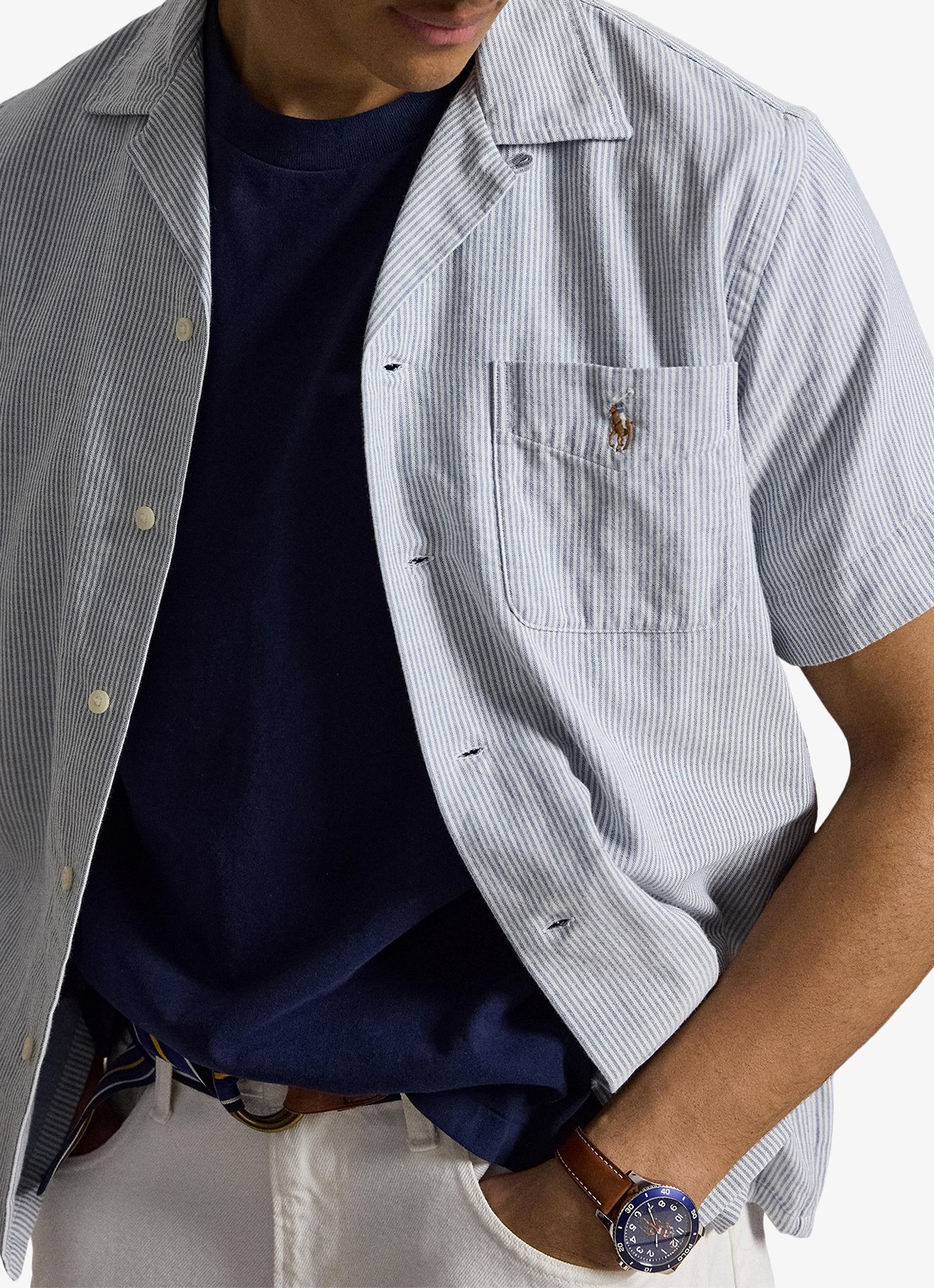 Ralph Lauren Classic fit Oxford overhemd met streepprint - detail 4 7202 blue cream / blauw