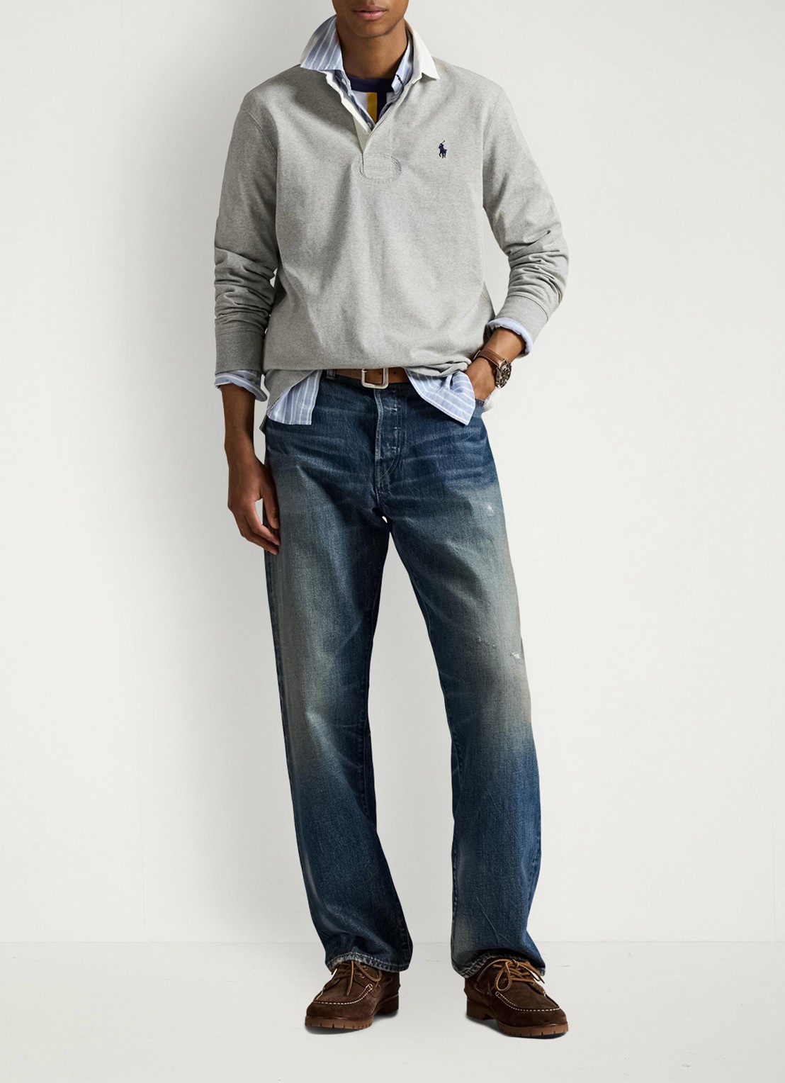 Ralph Lauren Classic fit polo met logoborduring - voorkant 3 andover heather / grijs