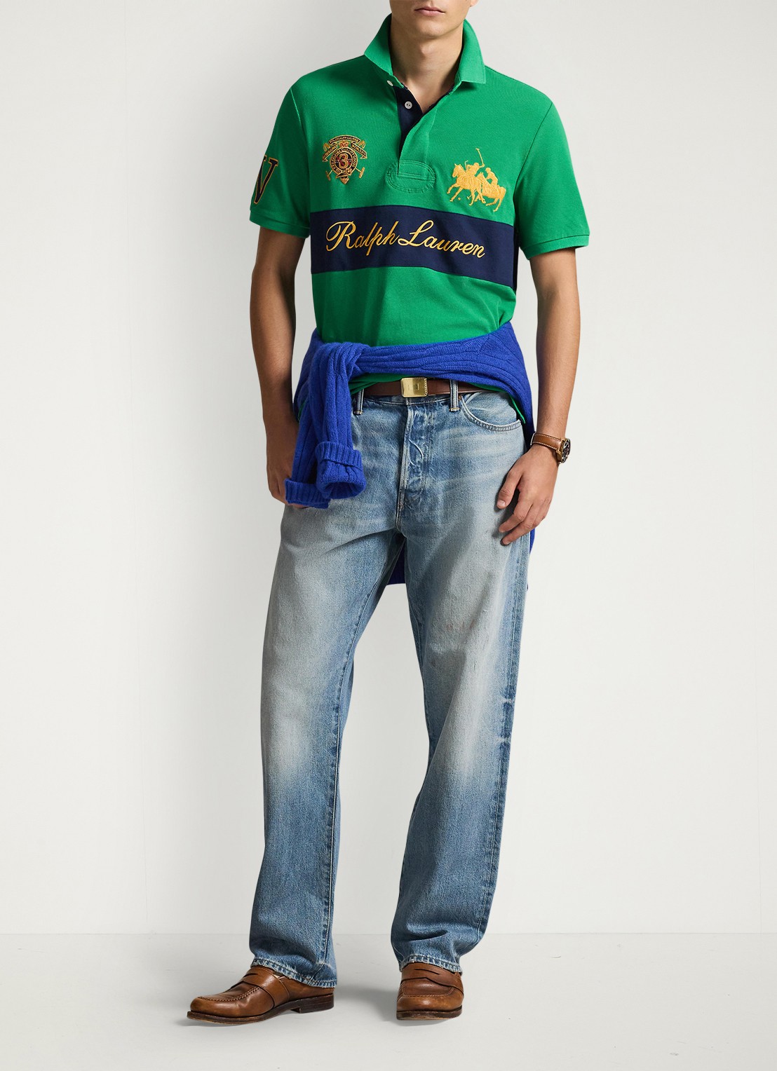 Ralph Lauren Classic fit polo met logoborduring - voorkant 3 stafford green/newport navy-zyke