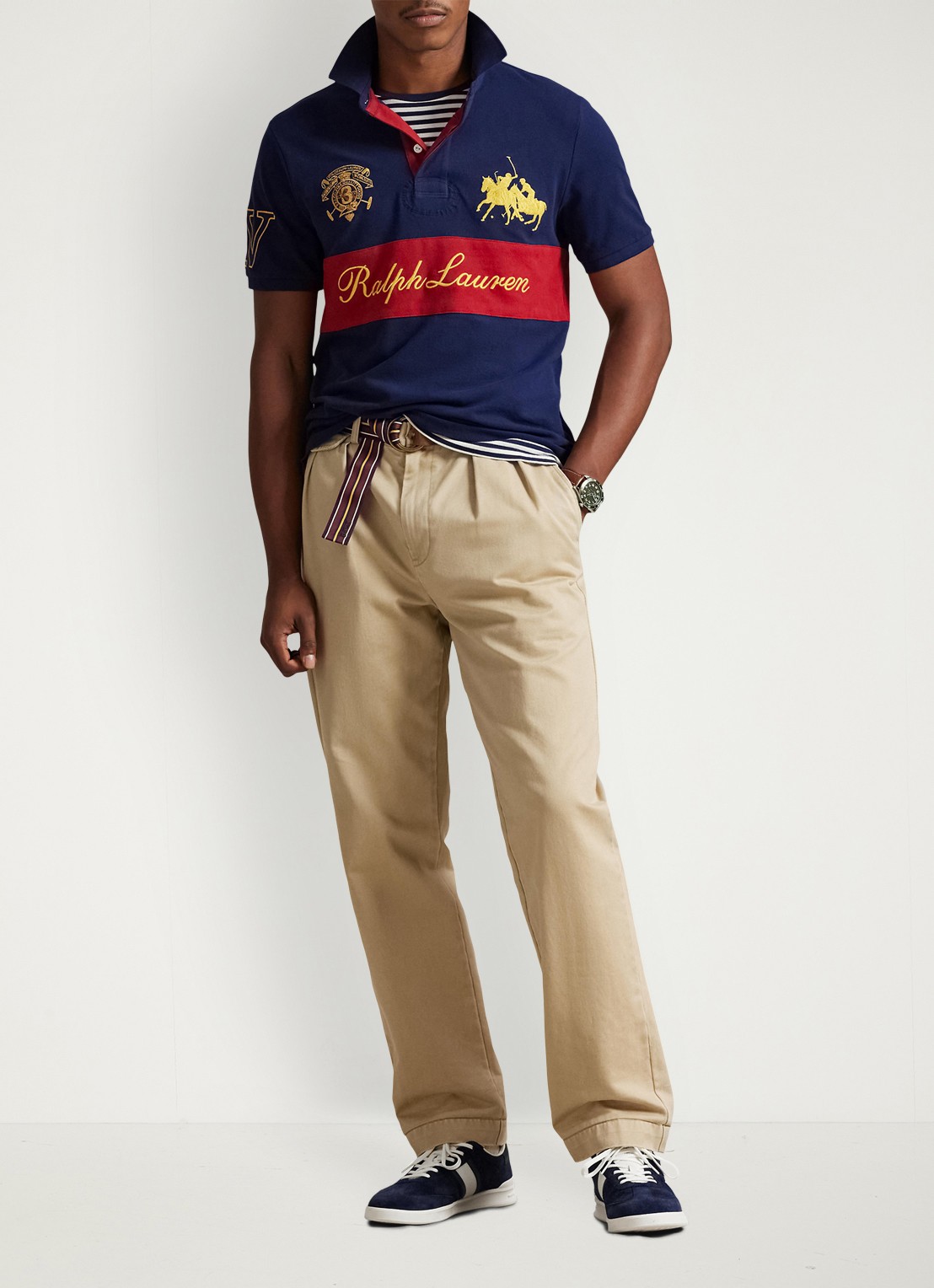 Ralph Lauren Classic fit polo met logoborduring - voorkant 3 newport navy/sweet tomato-zykf
