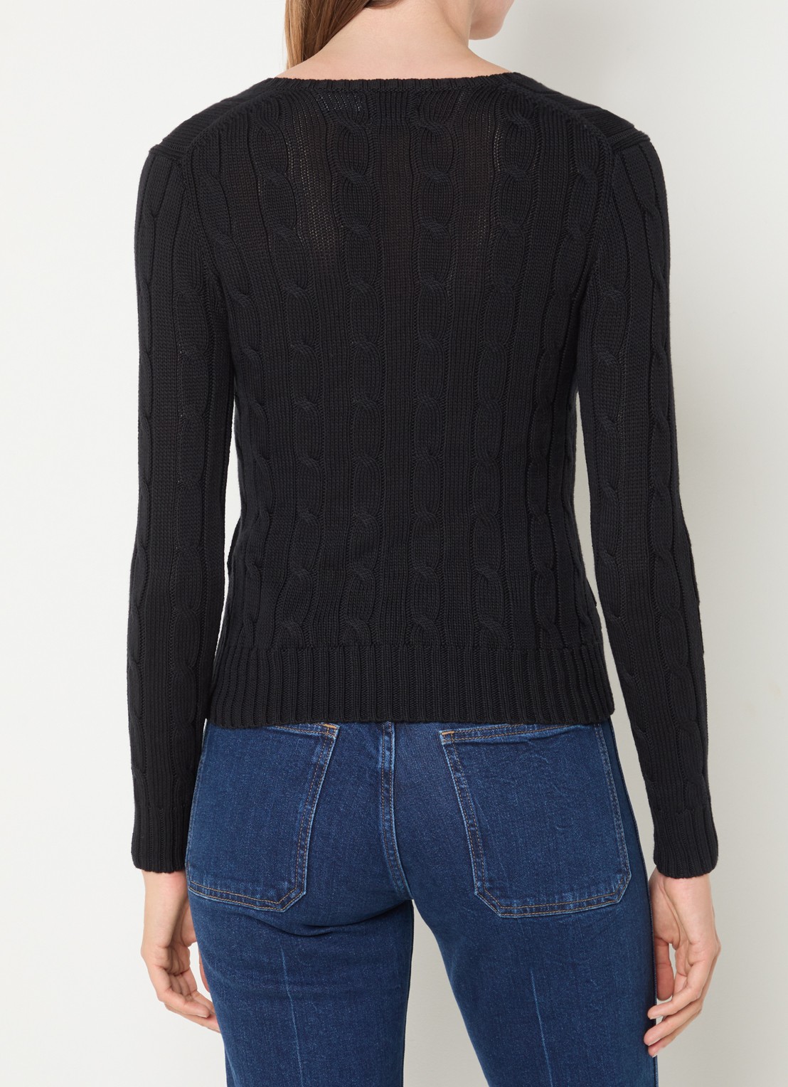 Ralph Lauren Classic kabelgebreide pullover met V-hals - achterkant 4 zwart