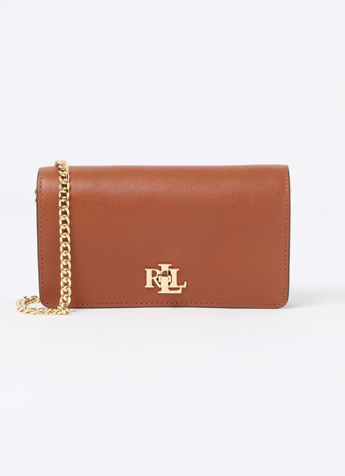 Ralph Lauren Clutch van leer met logo - voorkant bruin
