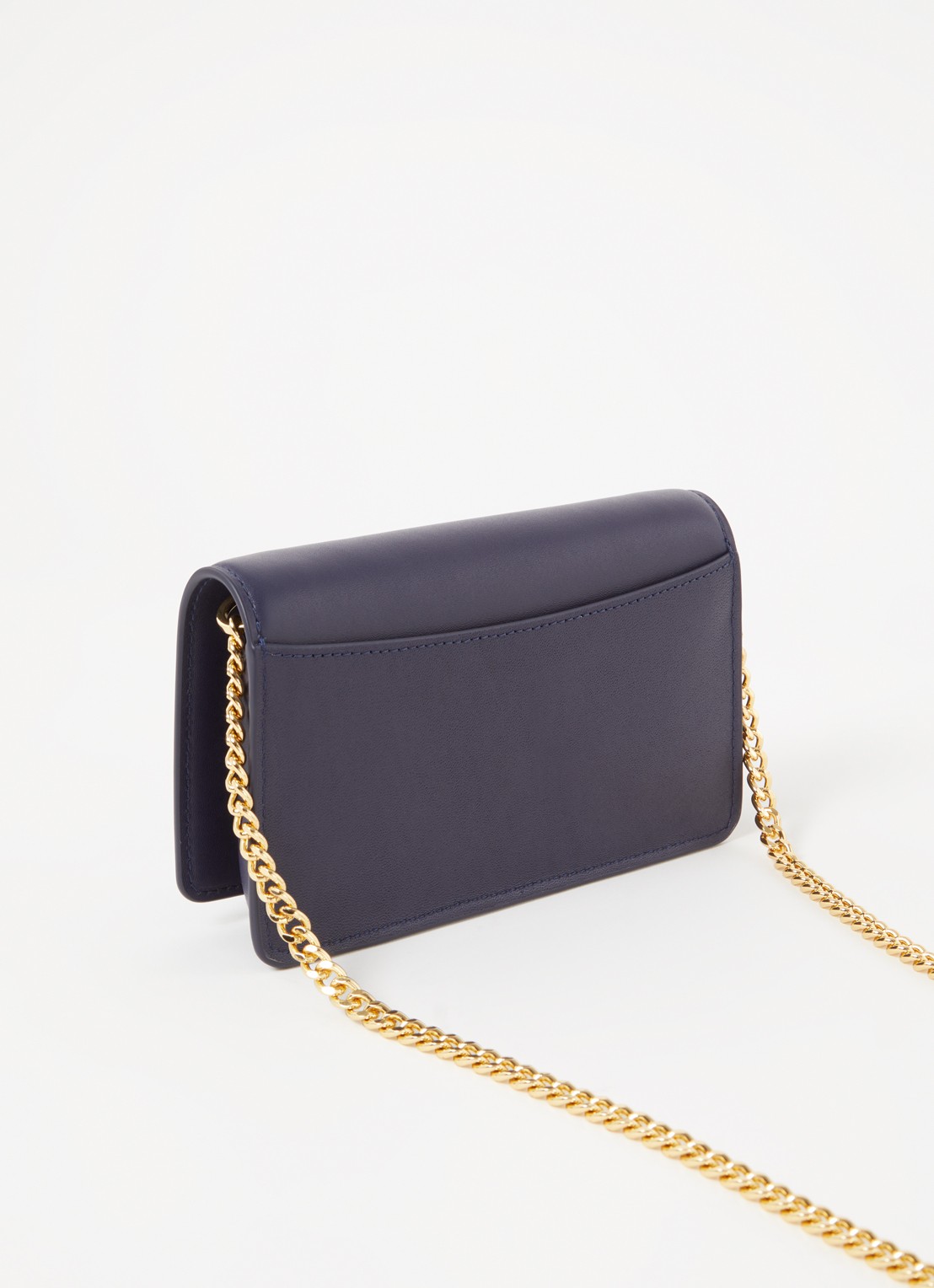 Ralph Lauren Clutch van leer met logo - achterkant 2 donkerblauw