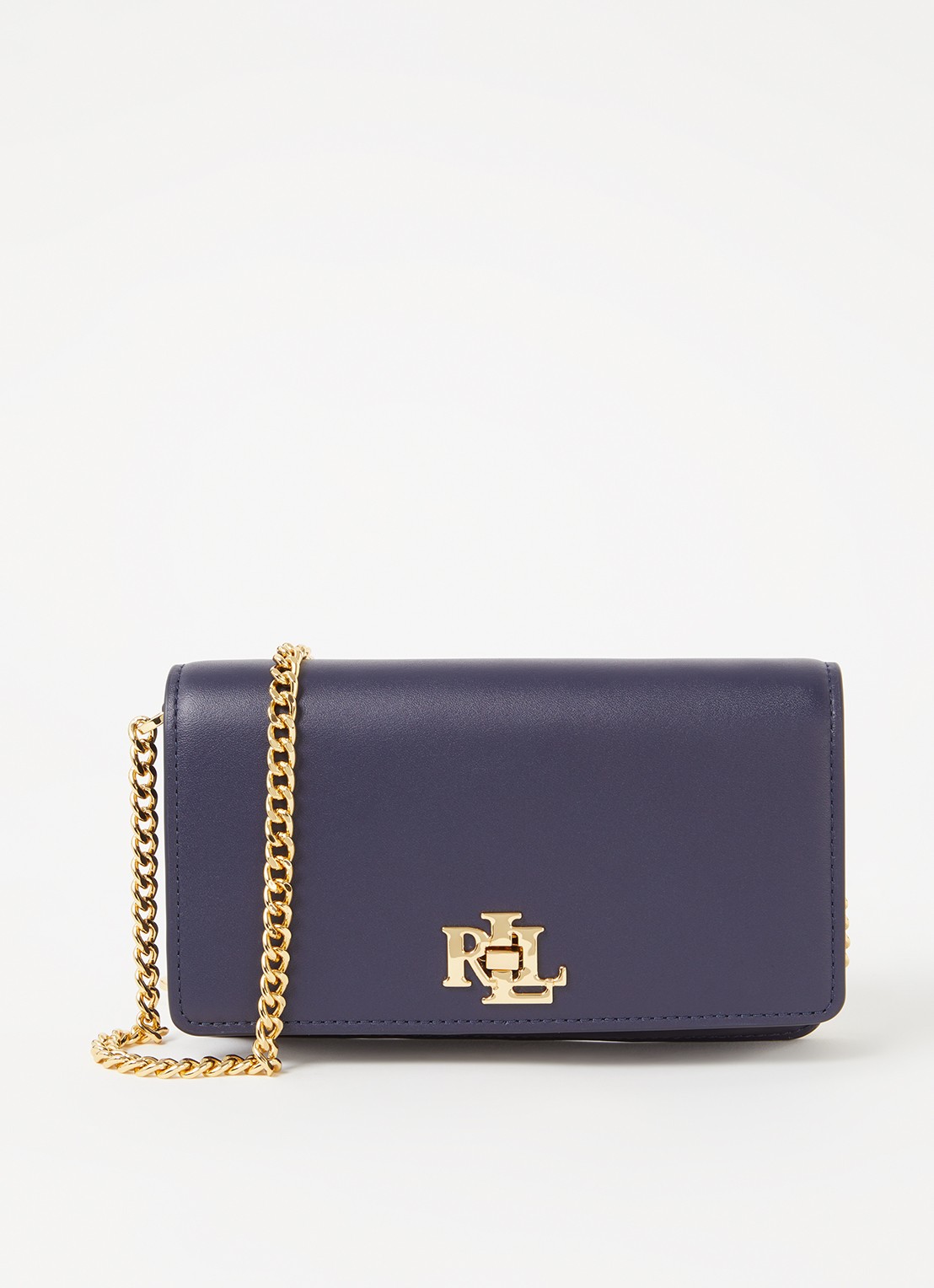 Ralph Lauren Clutch van leer met logo - voorkant donkerblauw