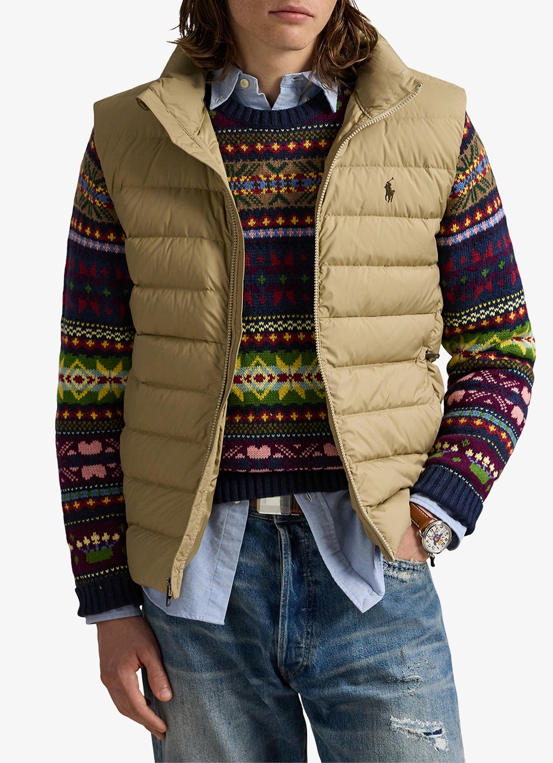 Ralph Lauren Colden bodywarmer met logoborduring - detail rl khaki / khaki