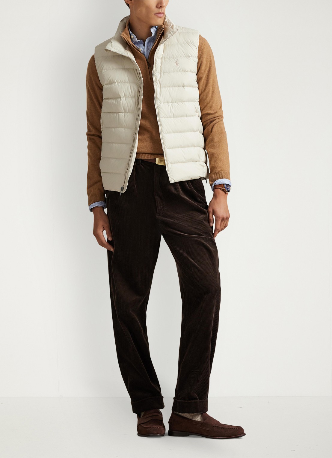 Ralph Lauren Colden bodywarmer met logoborduring - voorkant 4 basic sand / zand