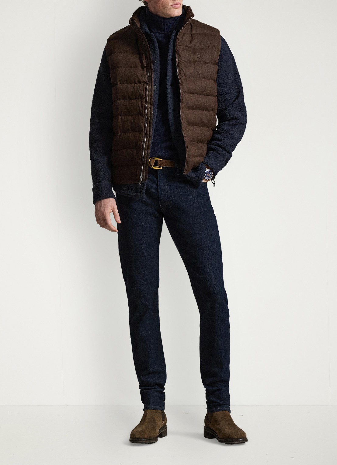 Ralph Lauren Colden bodywarmer met logoborduring - voorkant 5 nutmeg brown / bruin