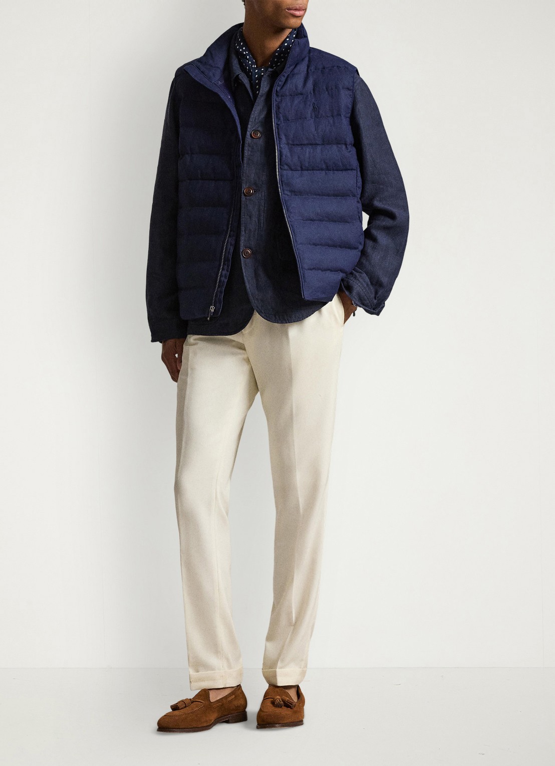 Ralph Lauren Colden bodywarmer met logoborduring - voorkant 4 newport navy / donkerblauw