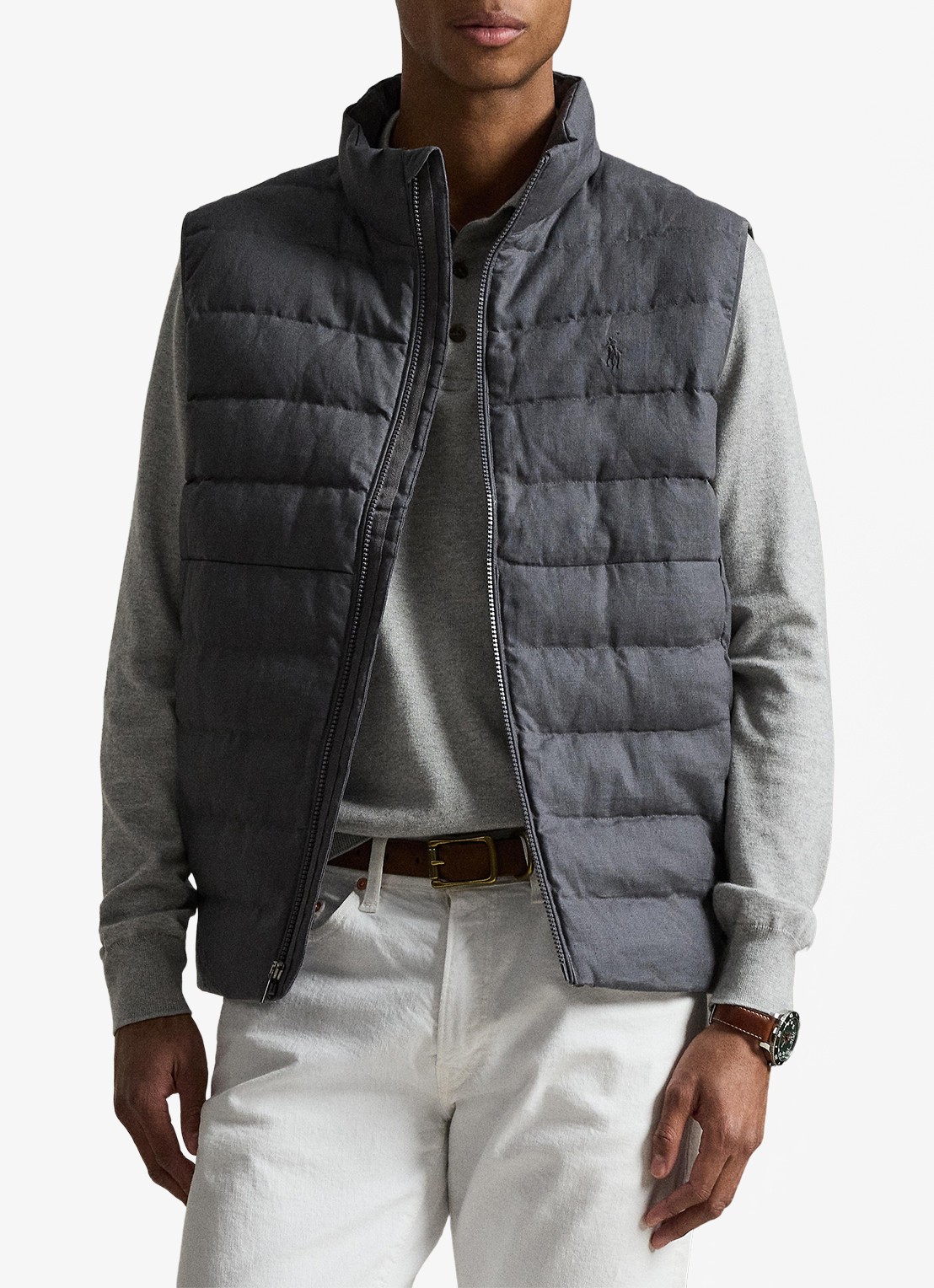 Ralph Lauren Colden bodywarmer met logoborduring - voorkant 3 grey cast / grijs