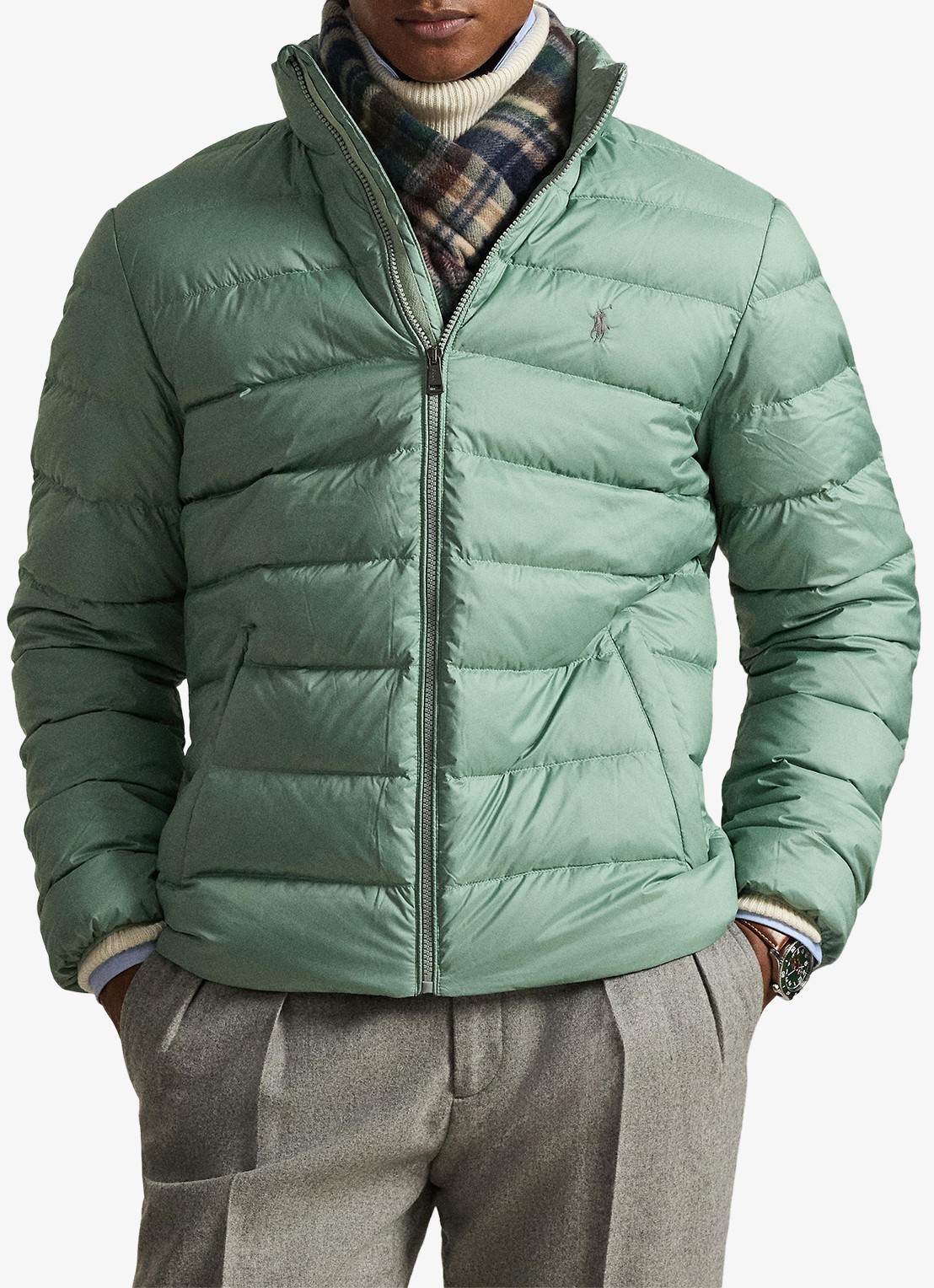 Ralph Lauren Colden gewatteerd jack met donsvulling en steekzakken - voorkant 4 light green / lichtgroen
