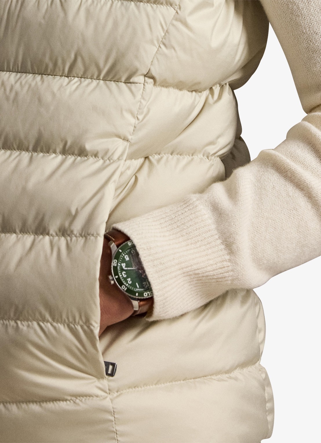 Ralph Lauren Colden opvouwbare bodywarmer met donsvulling en waterafstotende coating - detail 5 basic sand / zand