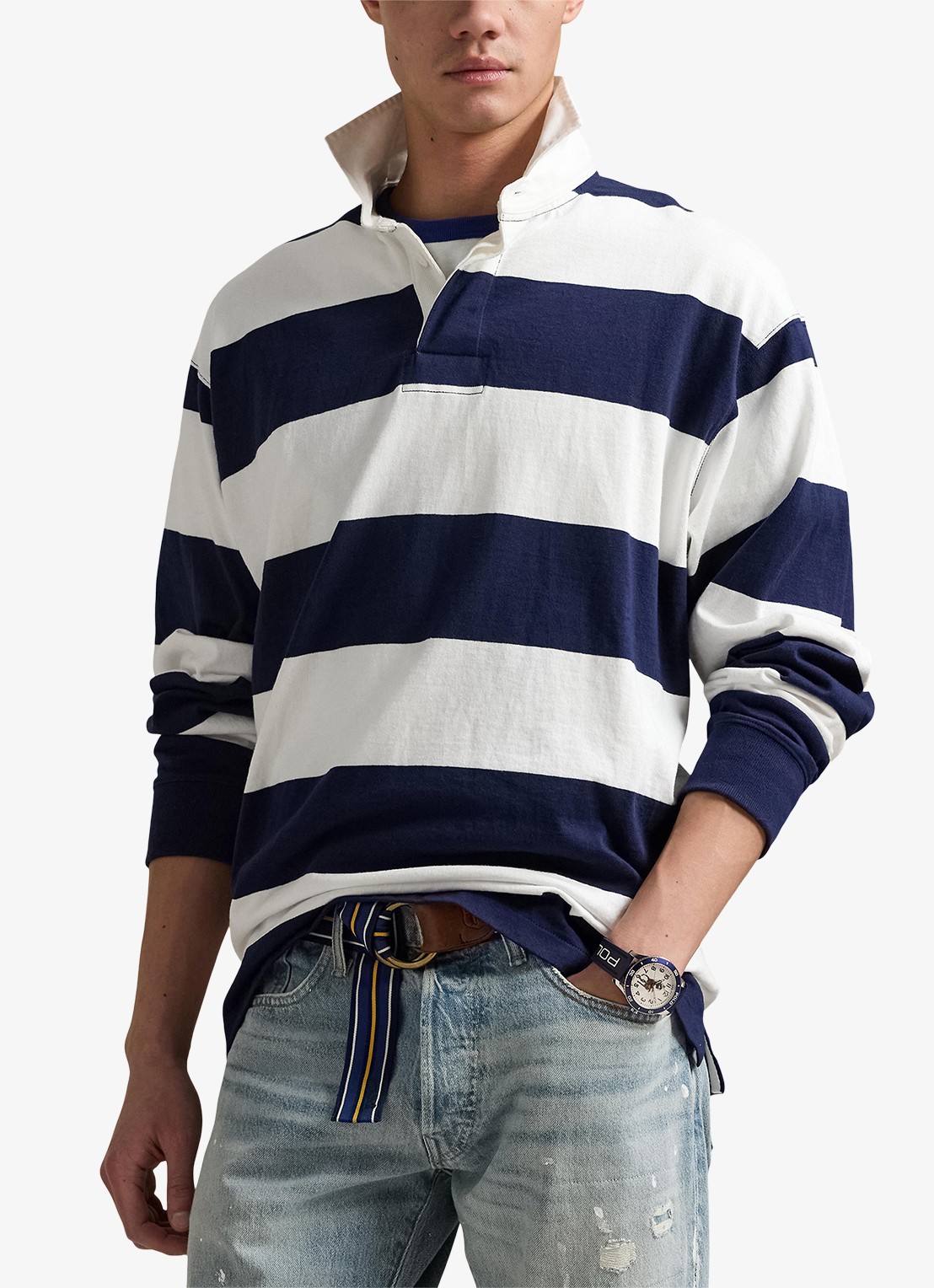 Ralph Lauren Comfort fit polo met streepprint - detail 4 white/newport navy / wit