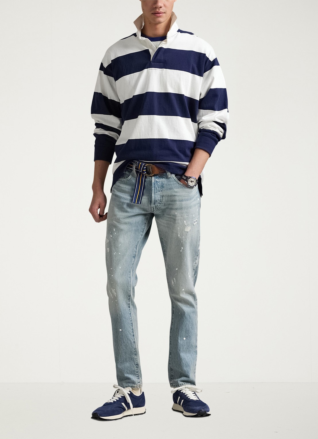 Ralph Lauren Comfort fit polo met streepprint - voorkant 3 white/newport navy / wit