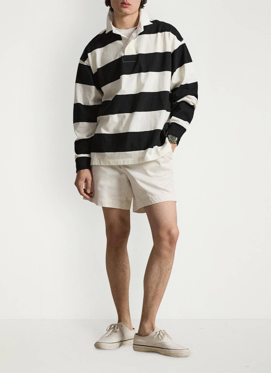 Ralph Lauren Comfort fit polo met streepprint - detail trophy cream/polo black / zwart