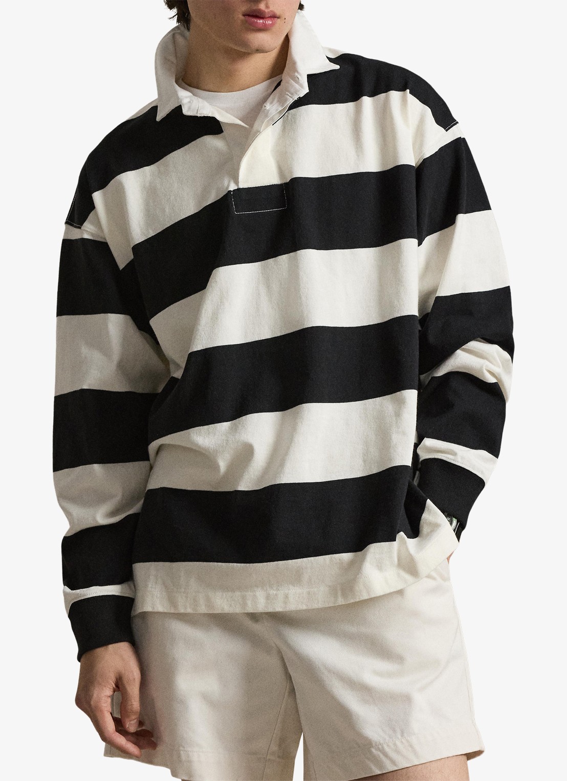 Ralph Lauren Comfort fit polo met streepprint - voorkant 4 trophy cream/polo black / zwart