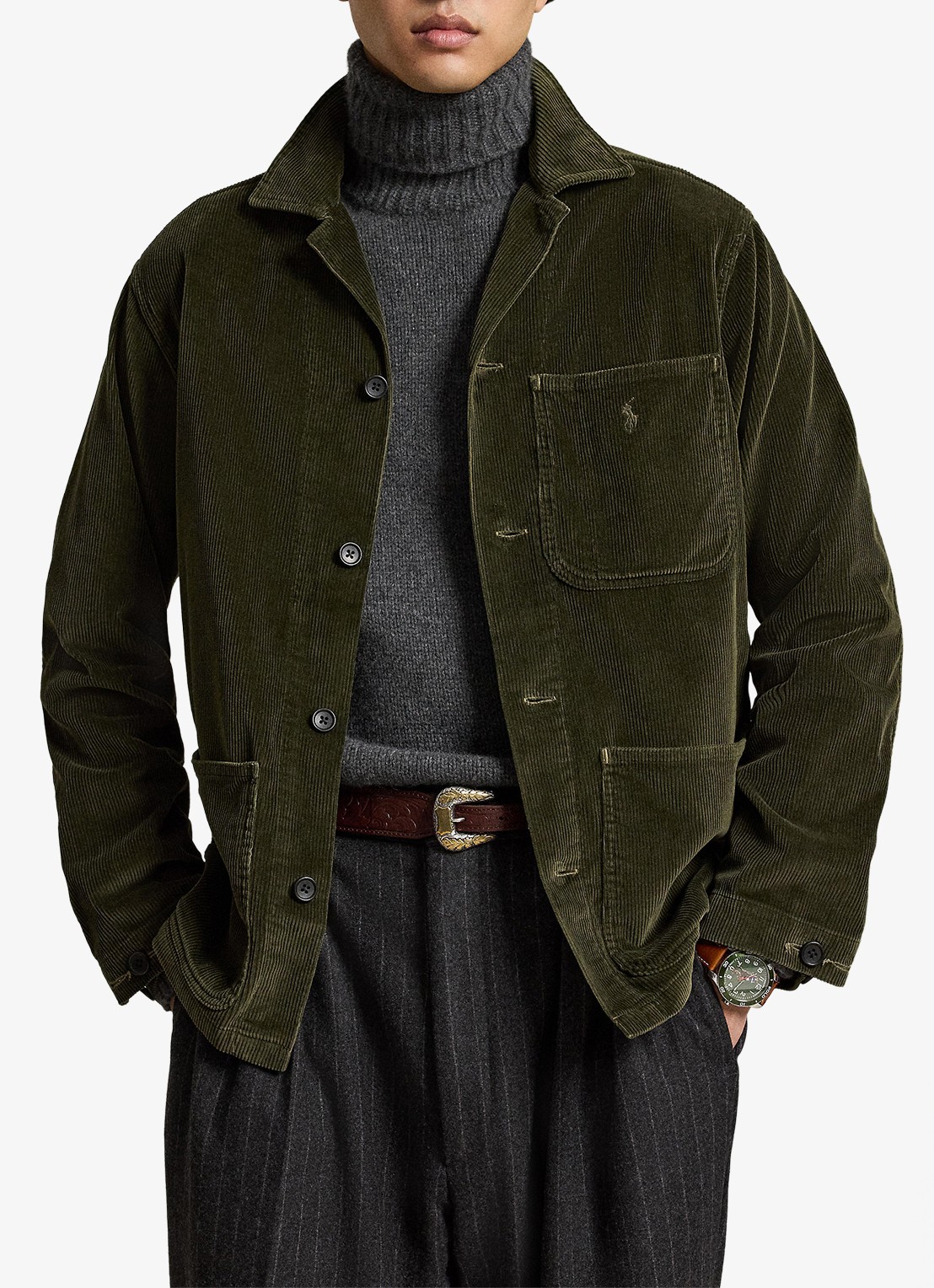 Ralph Lauren Corduroy utility overshirt - voorkant 3 olijfgroen