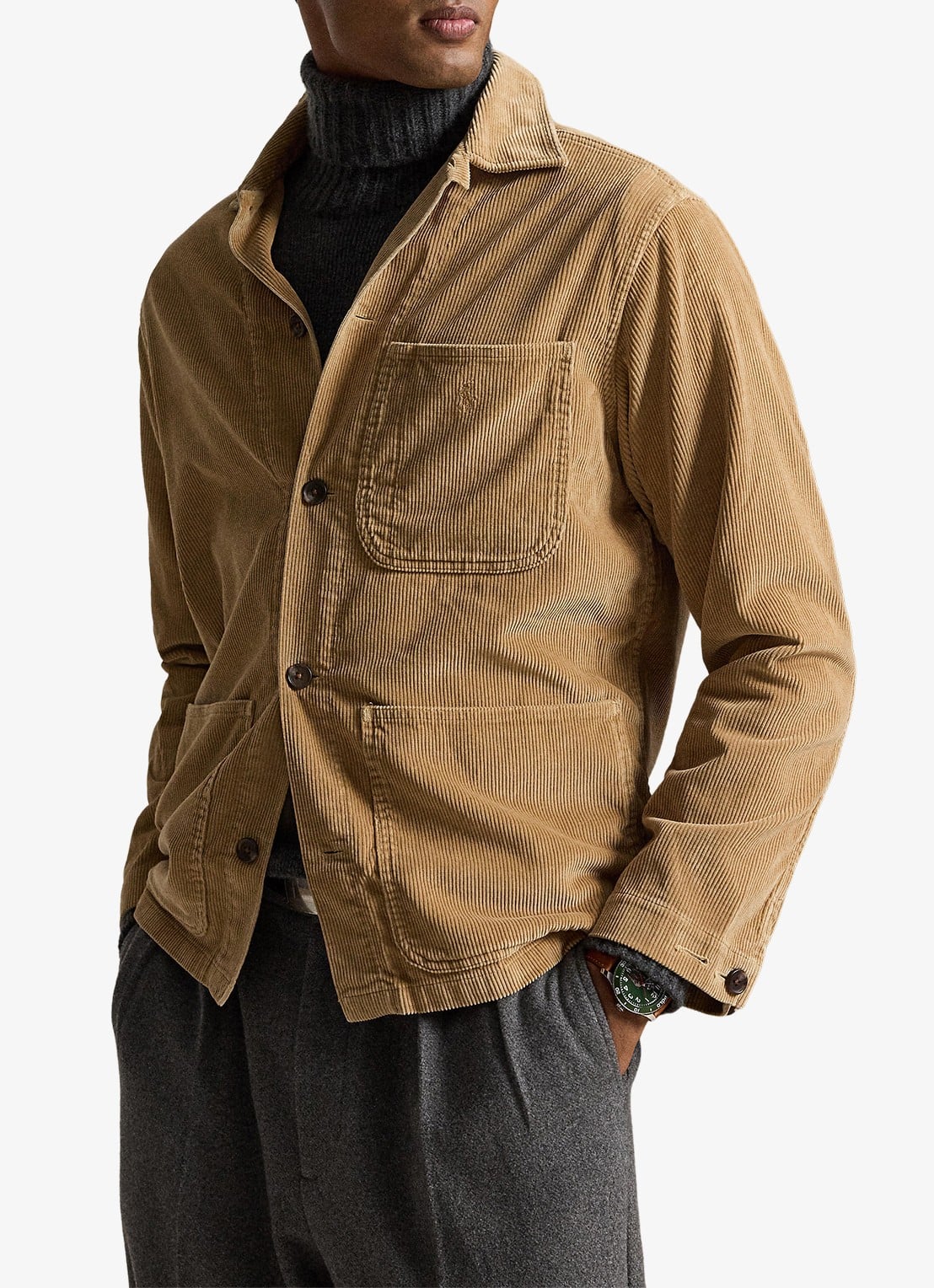 Ralph Lauren Corduroy utility overshirt - voorkant 5 camel