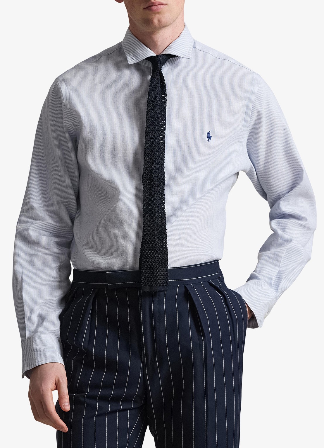 Ralph Lauren Costum fit overhemd in linnenblend met streepprint - detail cabana /blue white / blauw