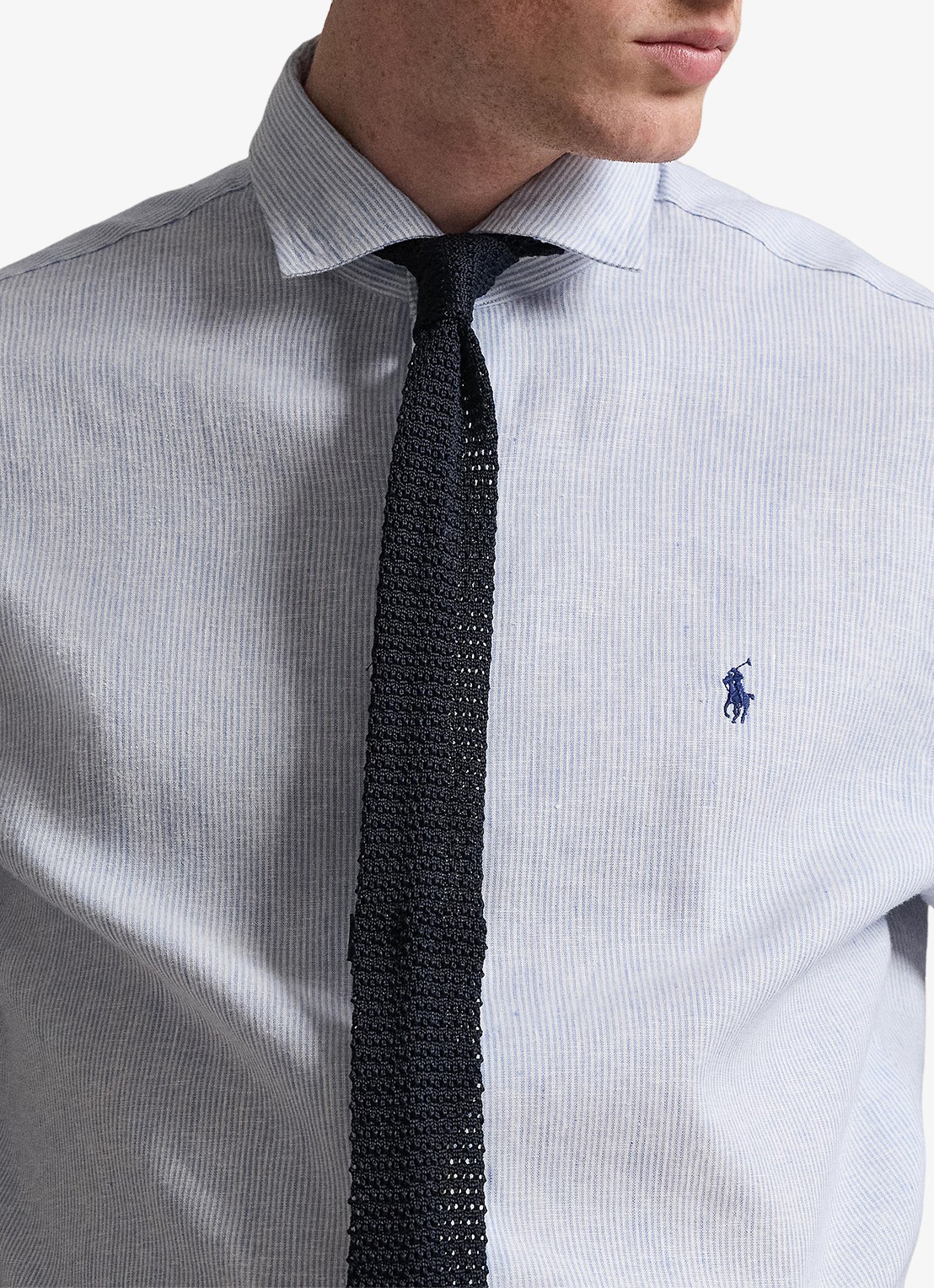 Ralph Lauren Costum fit overhemd in linnenblend met streepprint - detail 2 cabana /blue white / blauw
