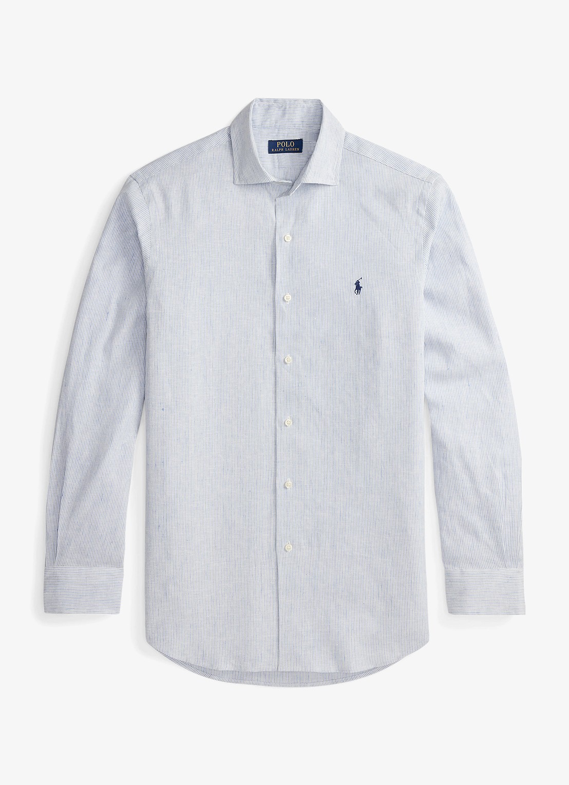 Ralph Lauren Costum fit overhemd in linnenblend met streepprint - voorkant 4 cabana /blue white / blauw