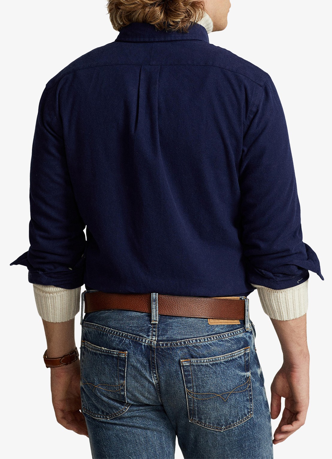 Ralph Lauren Costum fit overhemd met logoborduring - achterkant 3 newport navy / donkerblauw