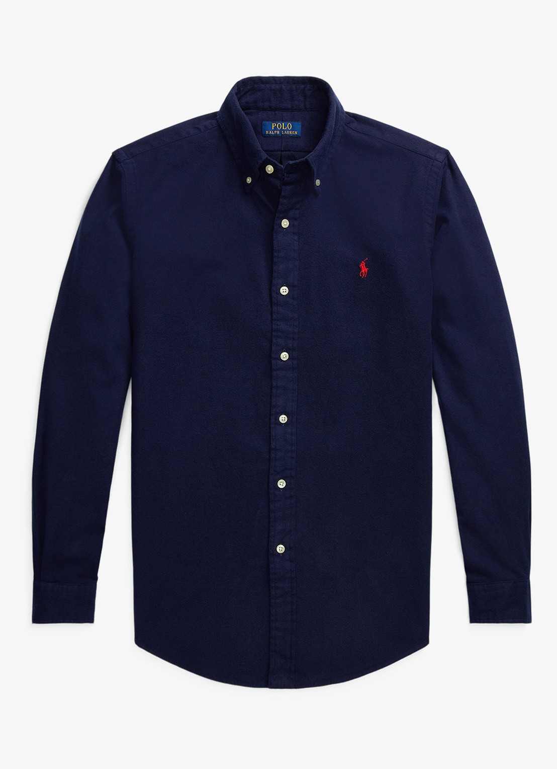 Ralph Lauren Costum fit overhemd met logoborduring - voorkant 4 newport navy / donkerblauw