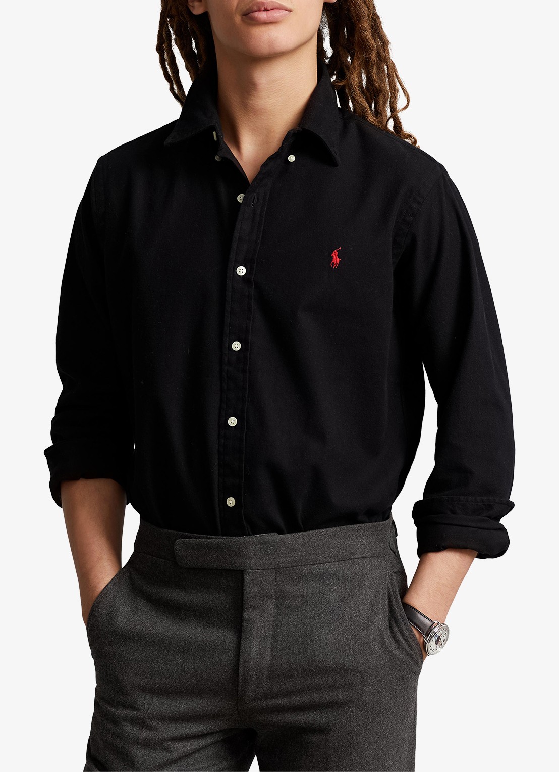 Ralph Lauren Costum fit overhemd met logoborduring - detail 3 polo black / zwart