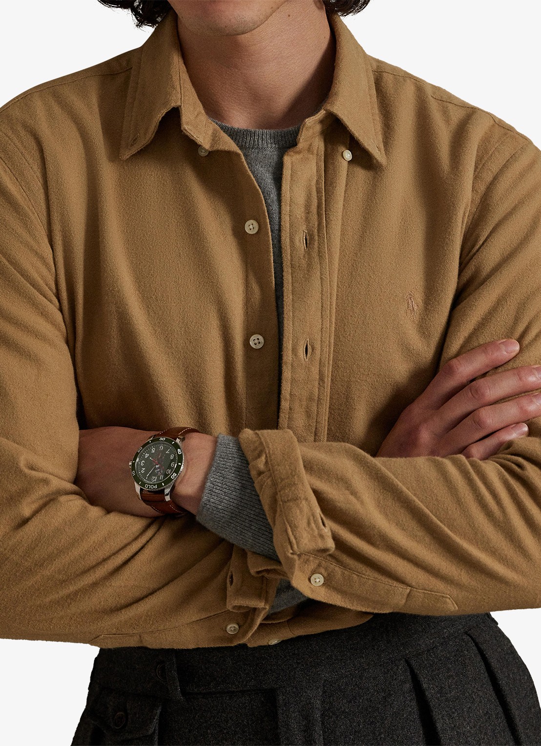 Ralph Lauren Costum fit overhemd met logoborduring - detail 2 rl khaki / khaki