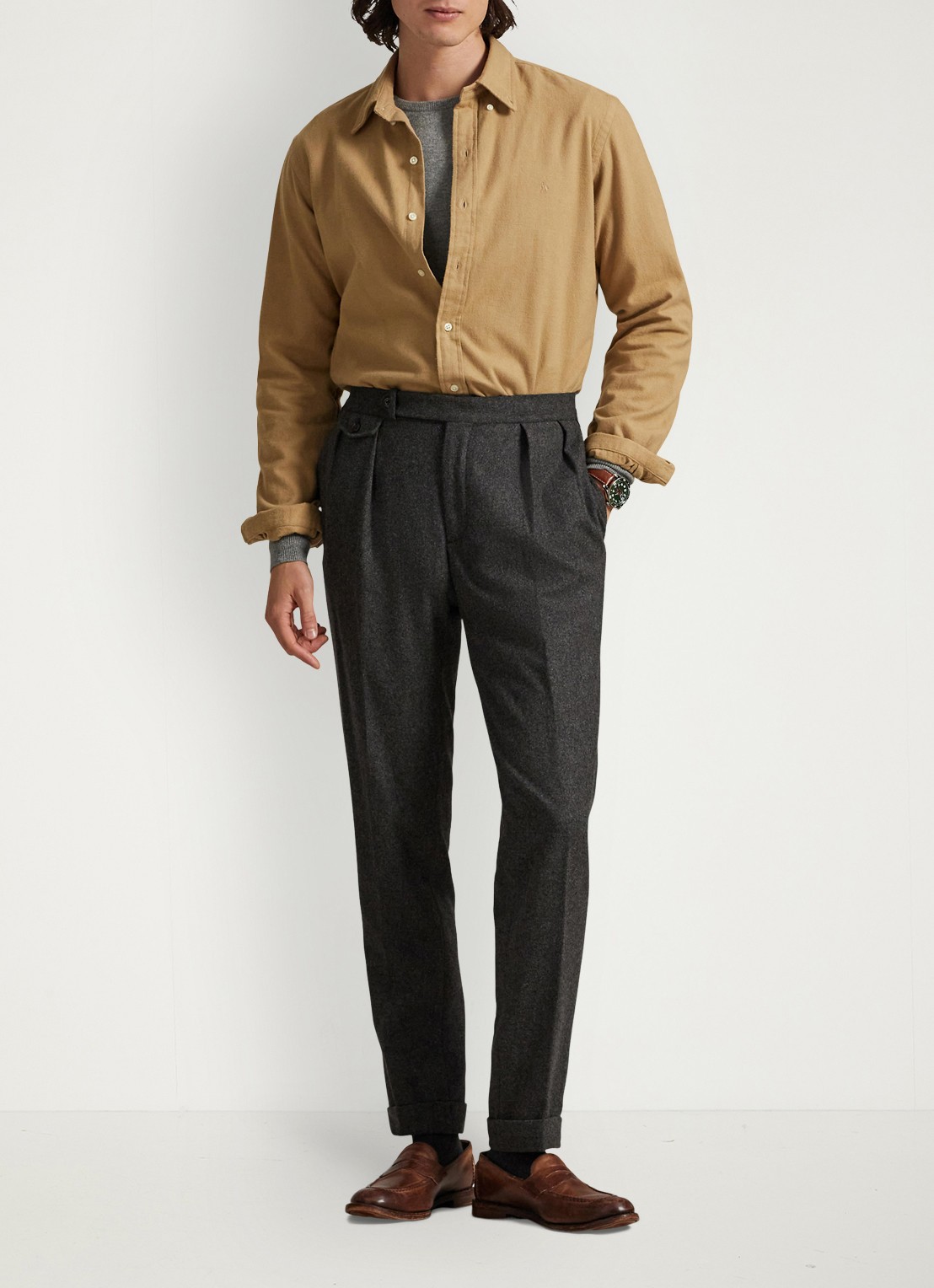 Ralph Lauren Costum fit overhemd met logoborduring - voorkant 4 rl khaki / khaki