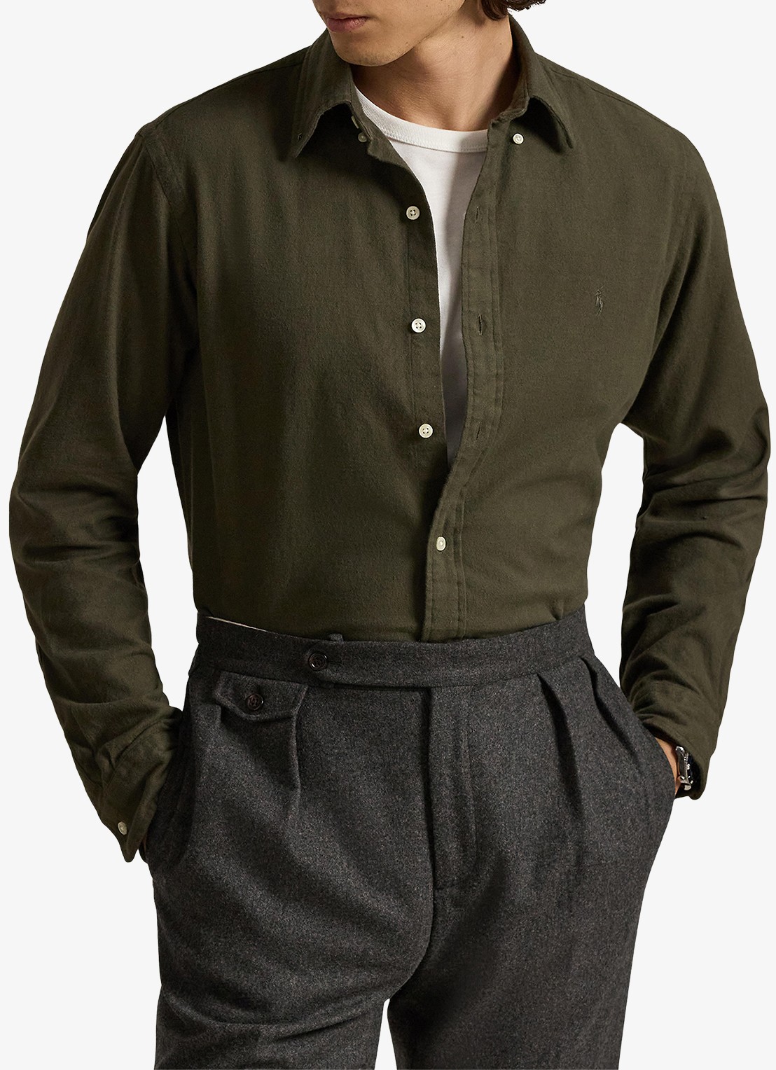 Ralph Lauren Costum fit overhemd met logoborduring - detail 3 ranger green / groen