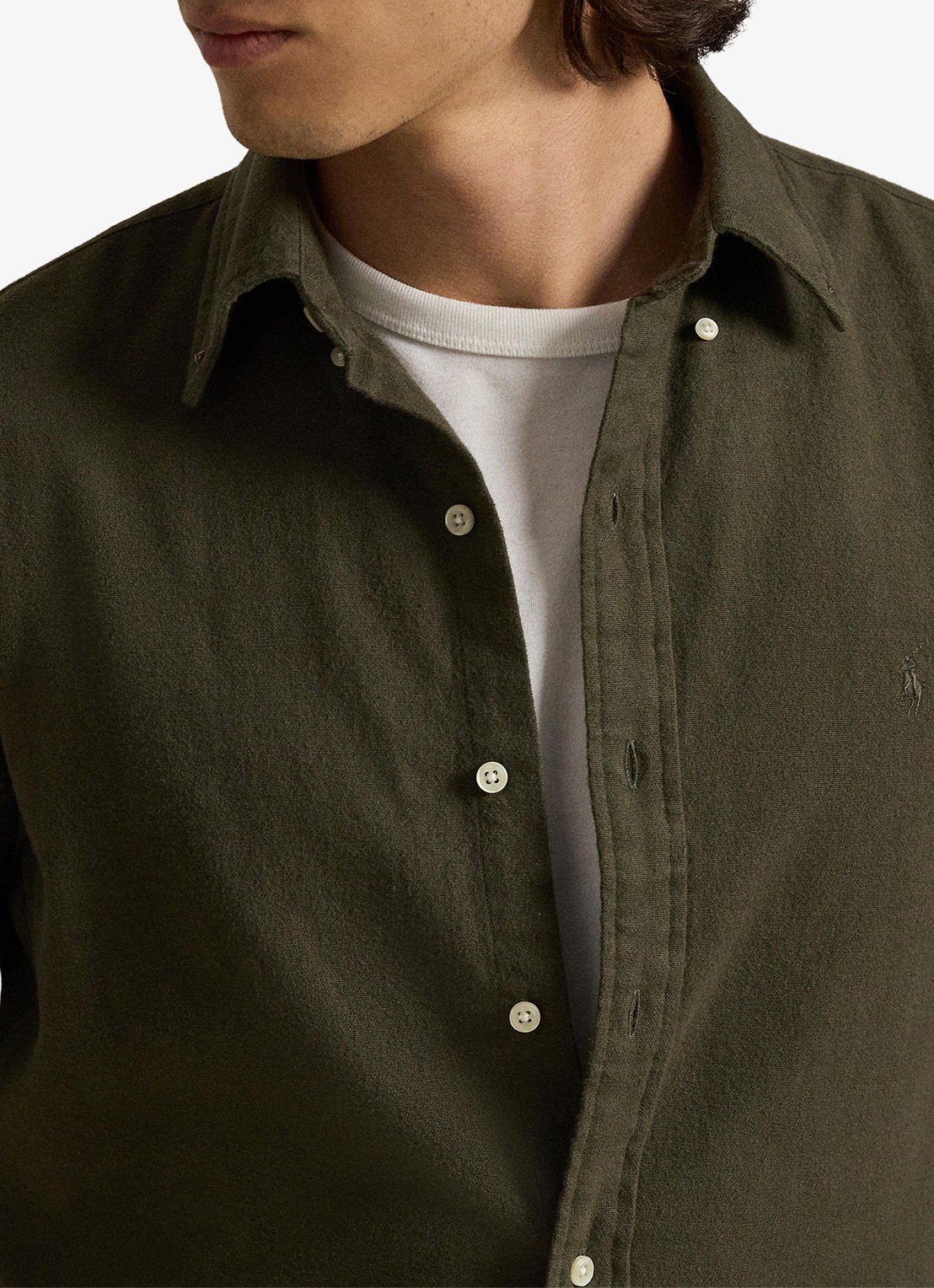 Ralph Lauren Costum fit overhemd met logoborduring - detail 4 ranger green / groen