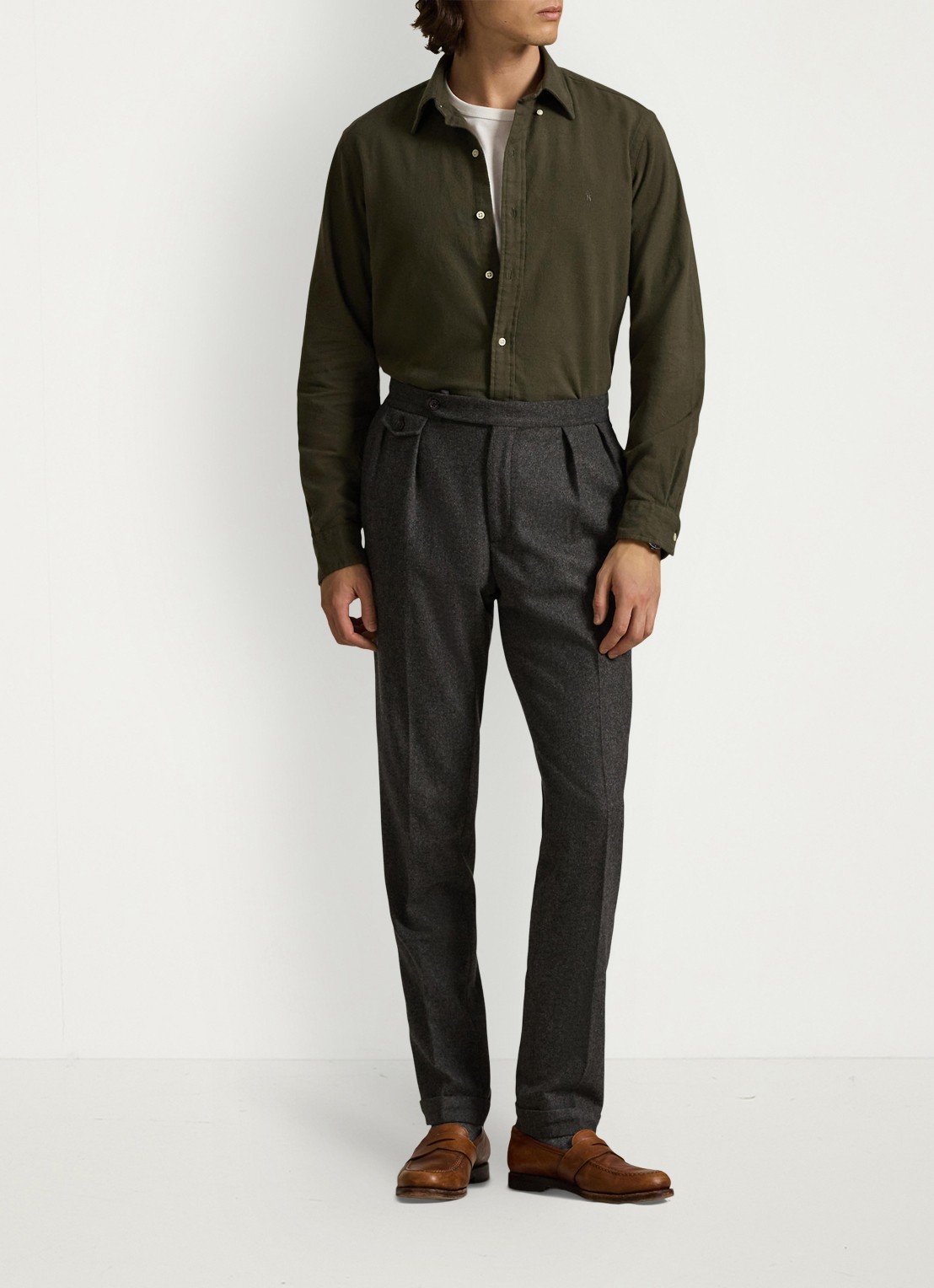Ralph Lauren Costum fit overhemd met logoborduring - voorkant 2 ranger green / groen