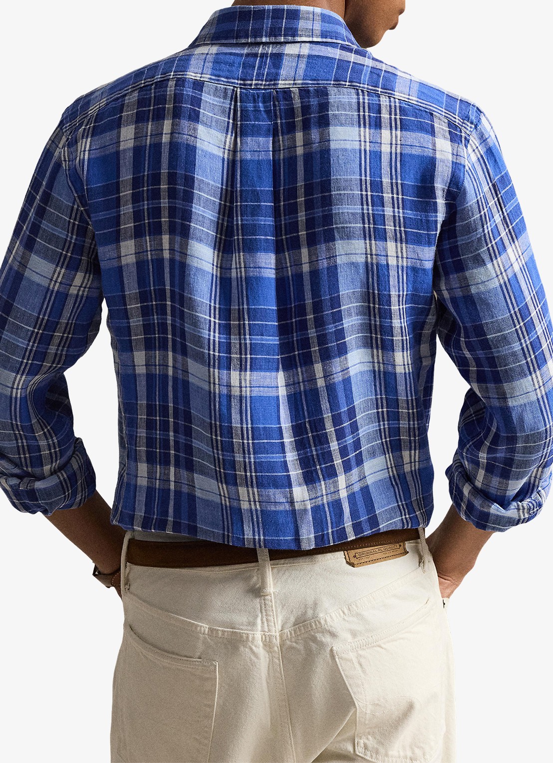 Ralph Lauren Costum fit overhemd van linnen met ruitdessin - achterkant 2 blue multi / blauw