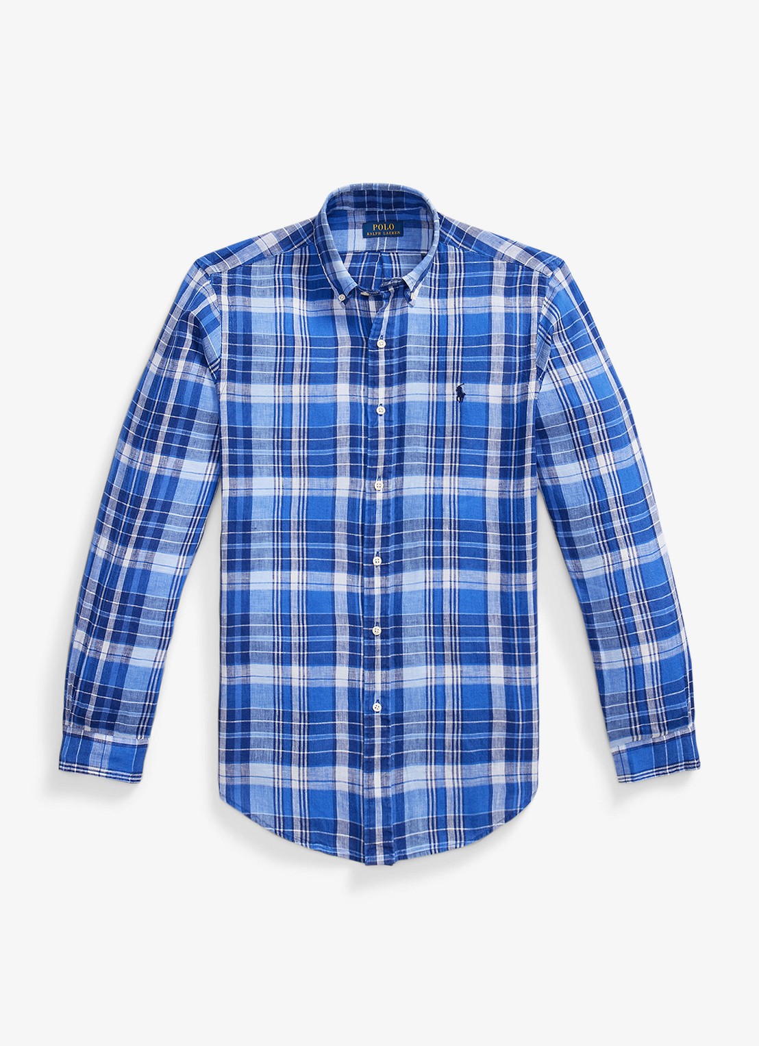 Ralph Lauren Costum fit overhemd van linnen met ruitdessin - voorkant blue multi / blauw