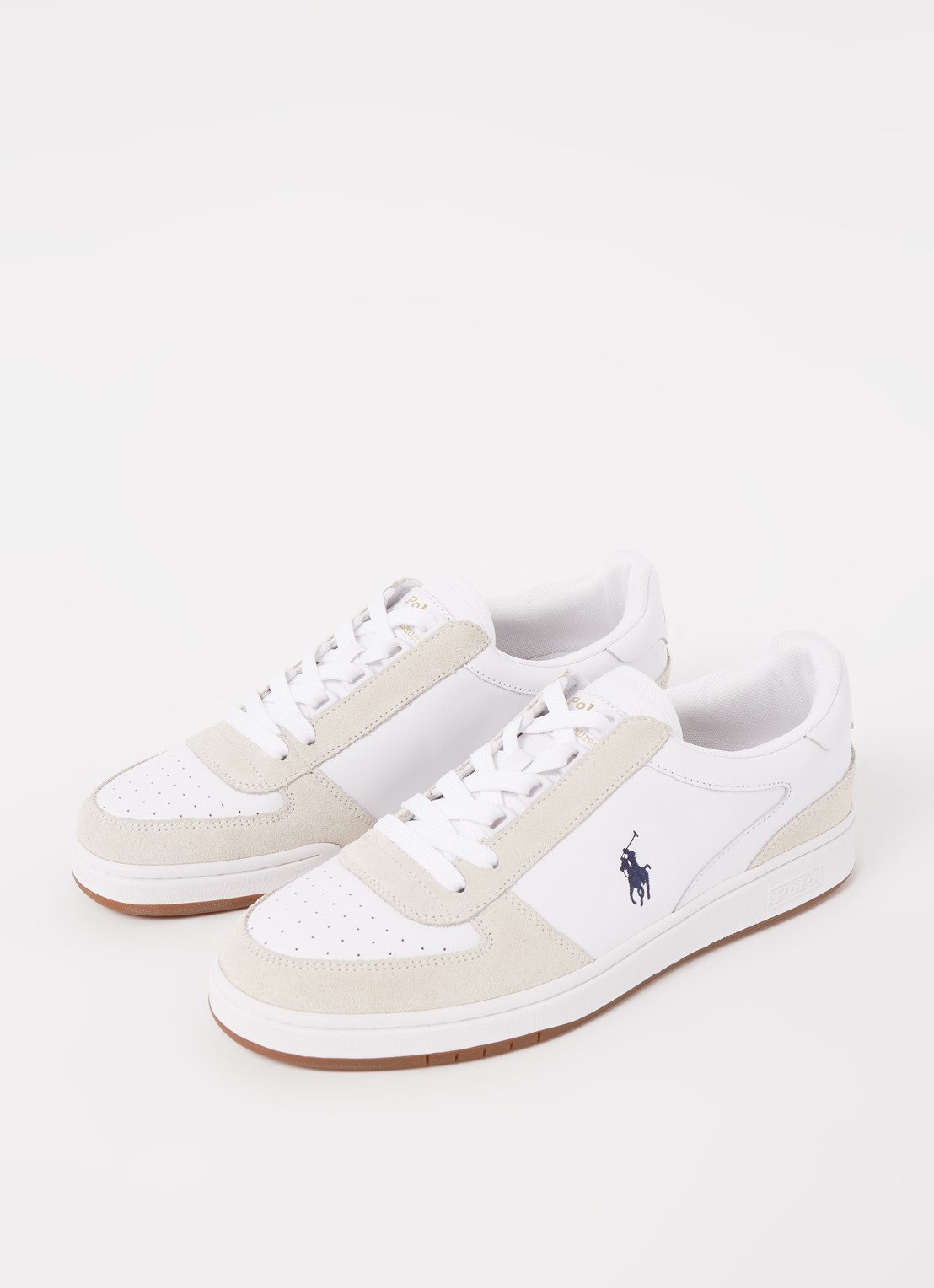 Ralph Lauren Court sneaker met suède details - detail wit