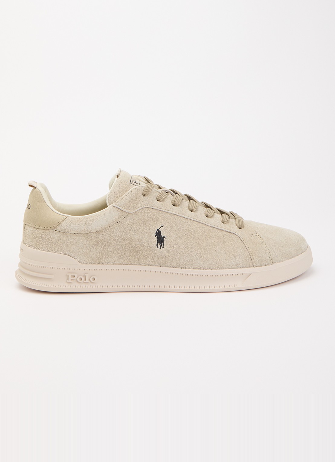 Ralph Lauren Court sneaker van suède met logoborduring - voorkant beige