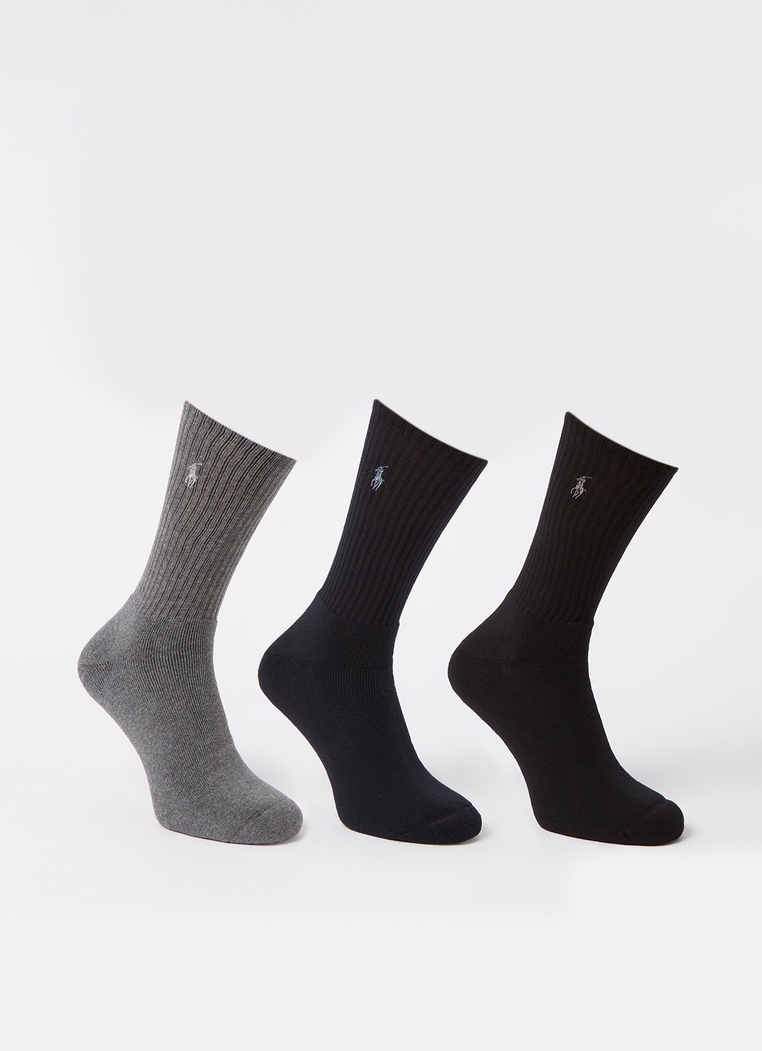 Ralph Lauren Crew sportsokken in uni in 3-pack - voorkant asst navy/charcoal hthr/black