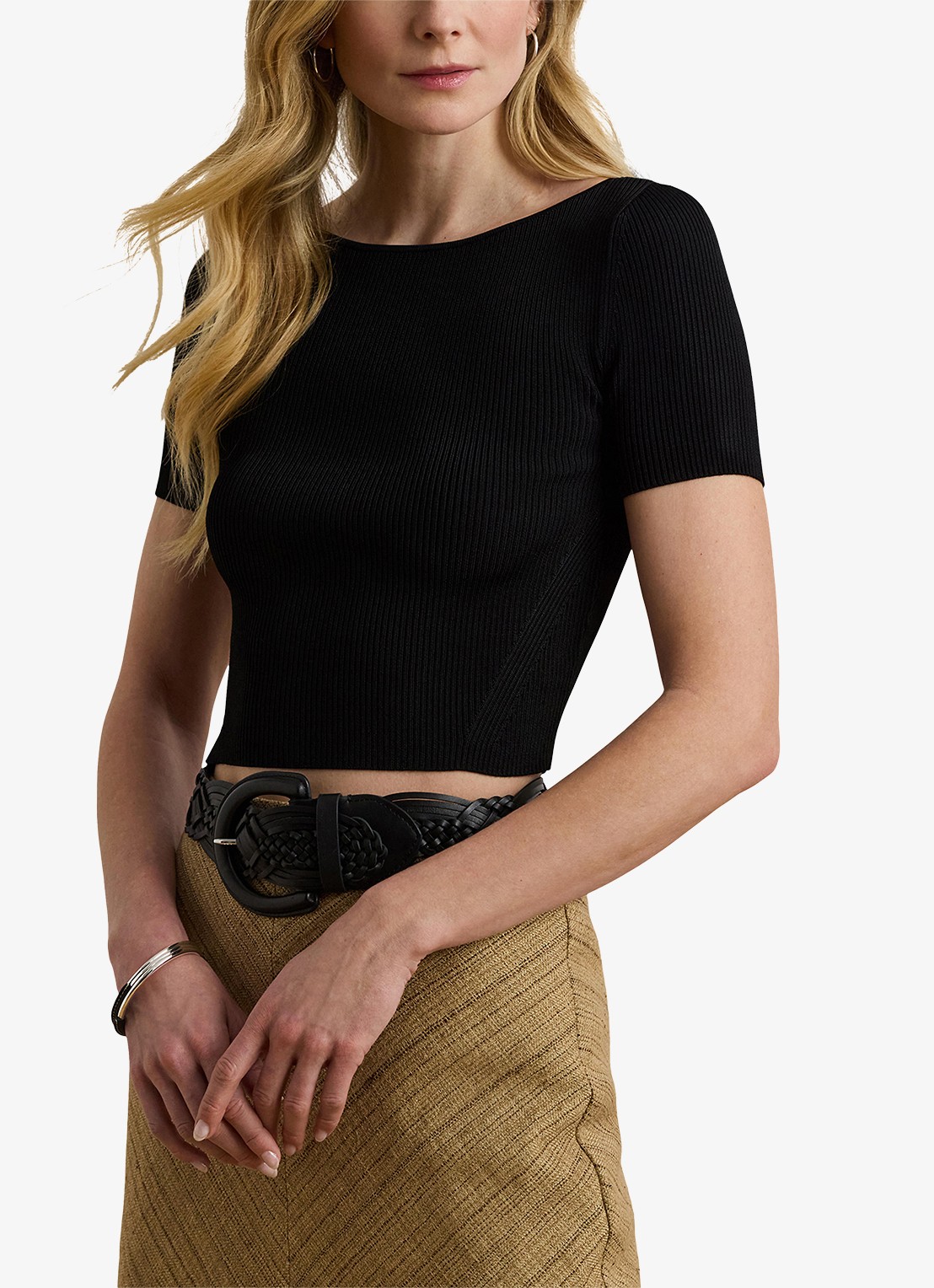 Ralph Lauren Crop top met ribstructuur - detail black / zwart