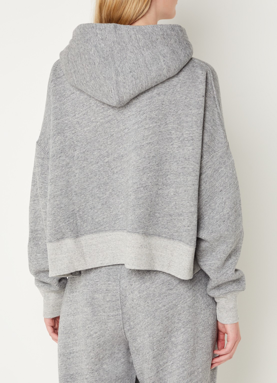 Ralph Lauren Cropped hoodie met logoborduring en gemêleerd dessin - achterkant grijsmele