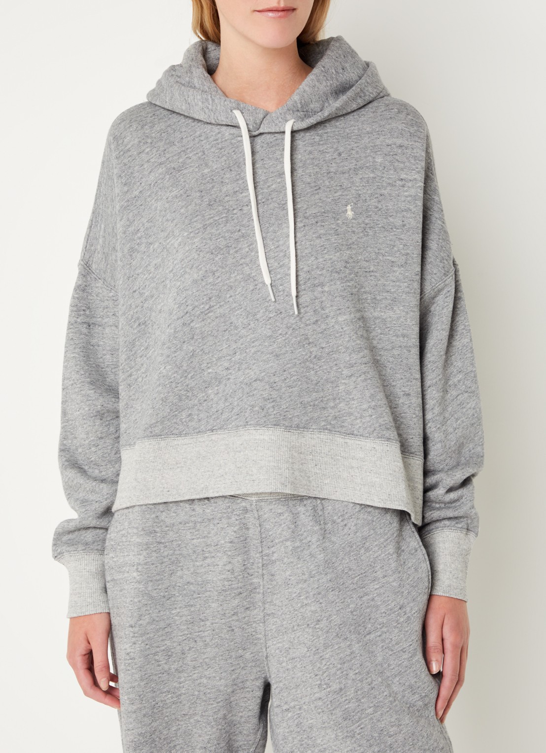 Ralph Lauren Cropped hoodie met logoborduring en gemêleerd dessin - detail 4 grijsmele