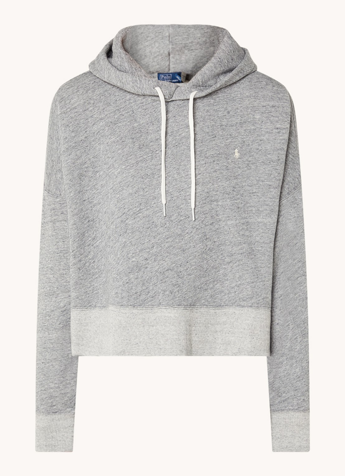 Ralph Lauren Cropped hoodie met logoborduring en gemêleerd dessin - voorkant 2 grijsmele