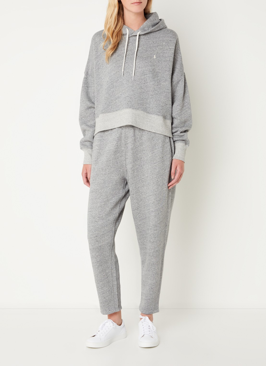 Ralph Lauren Cropped hoodie met logoborduring en gemêleerd dessin - voorkant 3 grijsmele