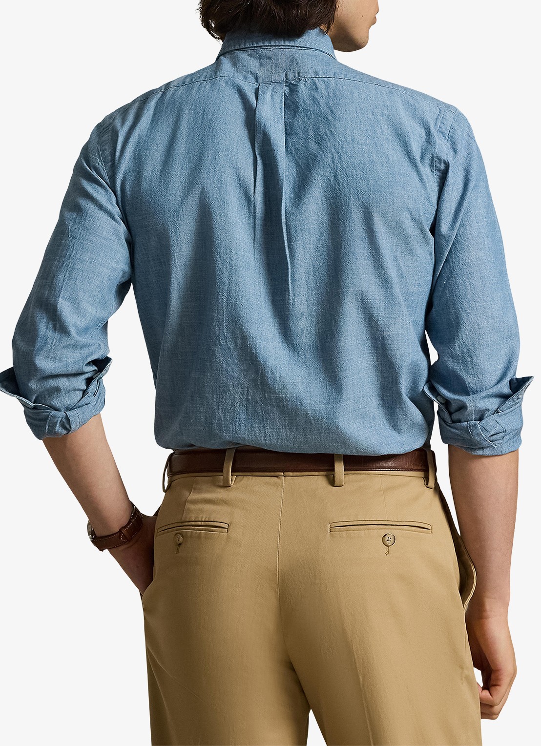 Ralph Lauren Custom fit button down-overhemd van denim - achterkant 3 chambray / blauw