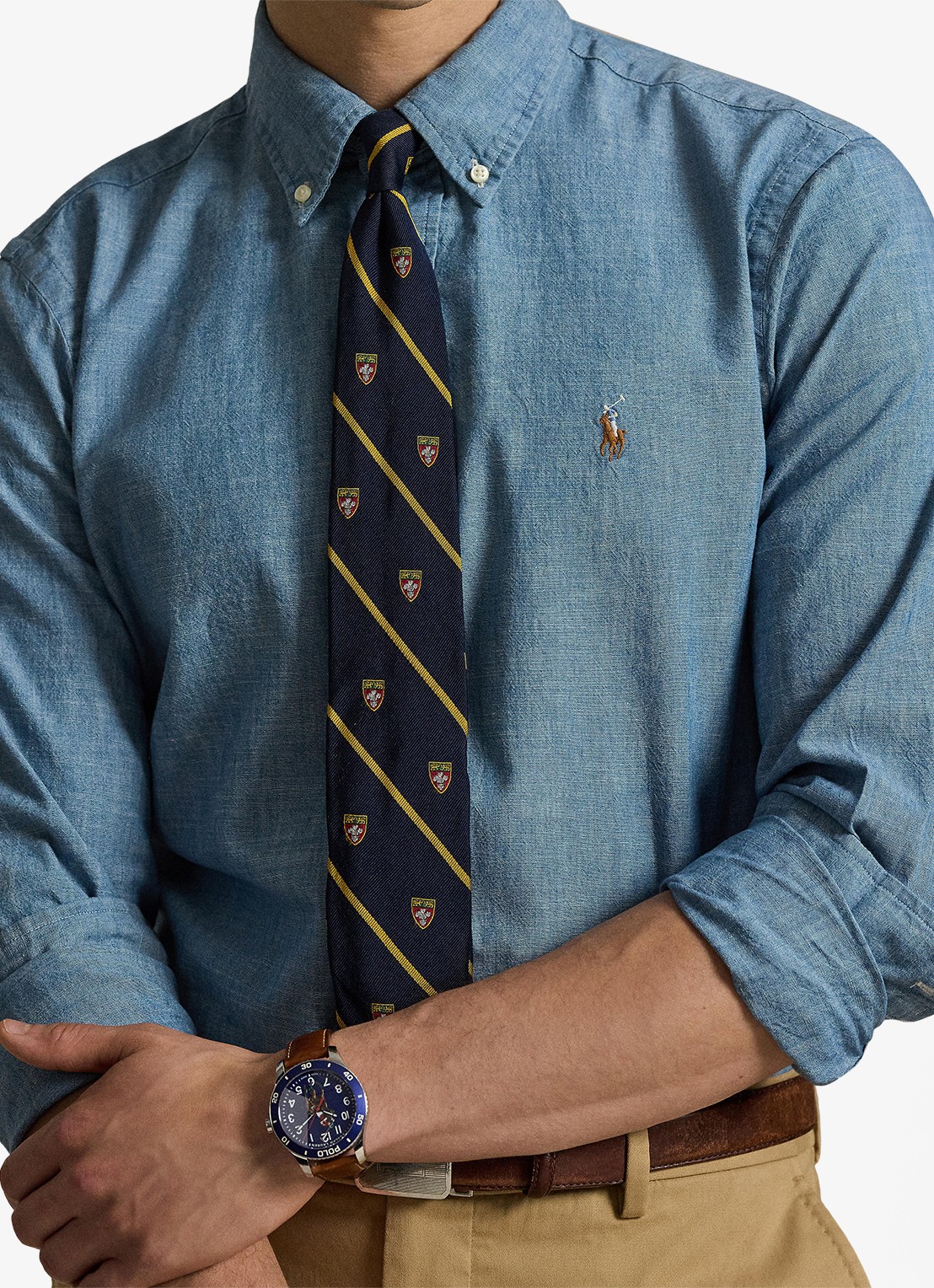 Ralph Lauren Custom fit button down-overhemd van denim - detail 2 chambray / blauw