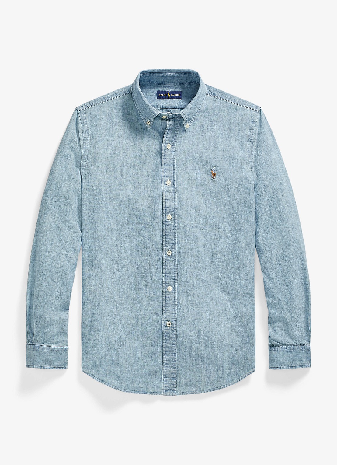 Ralph Lauren Custom fit button down-overhemd van denim - voorkant 4 chambray / blauw