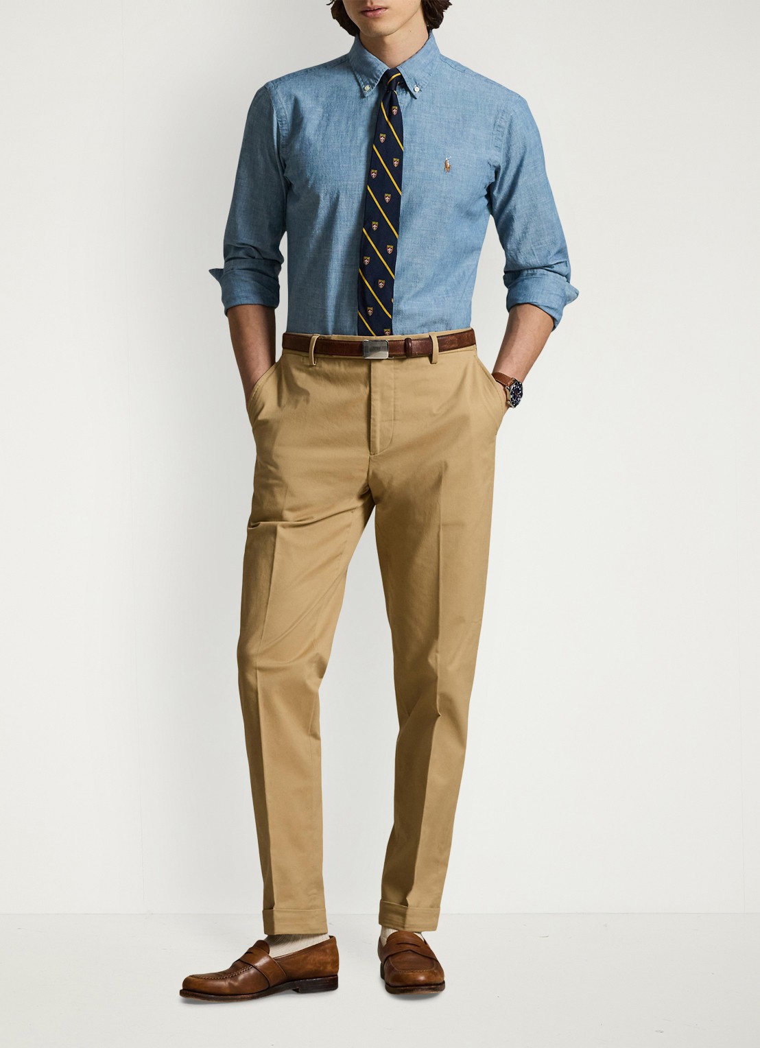 Ralph Lauren Custom fit button down-overhemd van denim - voorkant 5 chambray / blauw