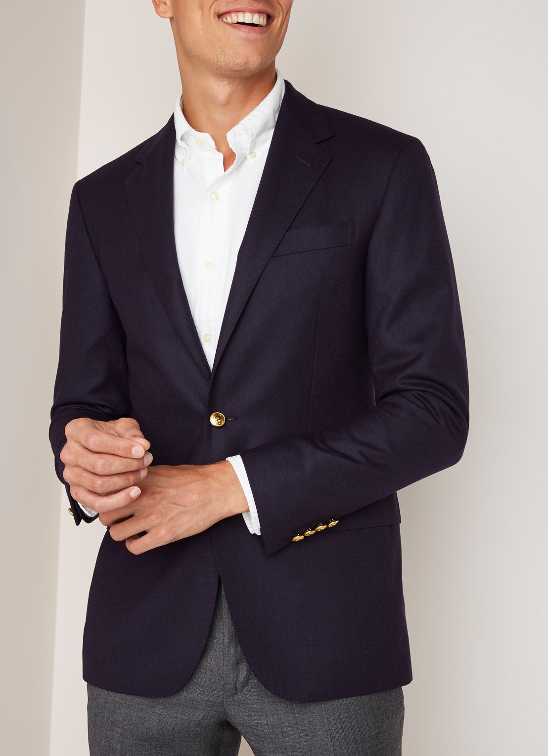 Ralph Lauren Custom fit colbert van wol met klepzakken - detail 6 donkerblauw